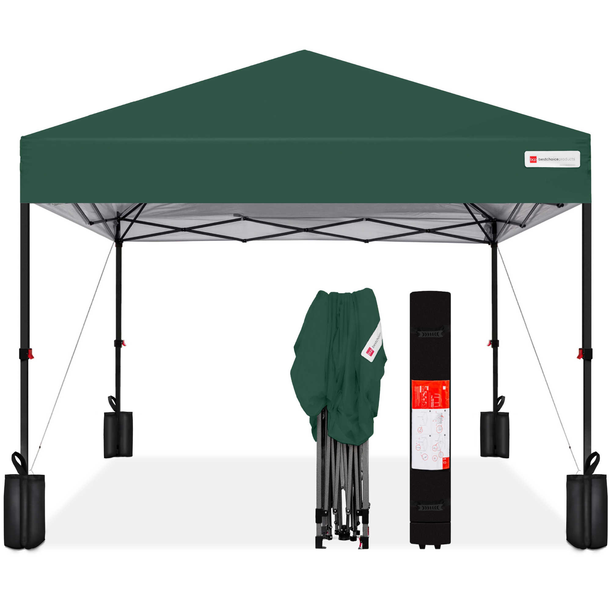 12x12ft Easy Setup Instant Pop Up Canopy w/ 1-Button Setup, Wheeled Case, 4 Weight Bags - Dark Green - Best Choice Products Online