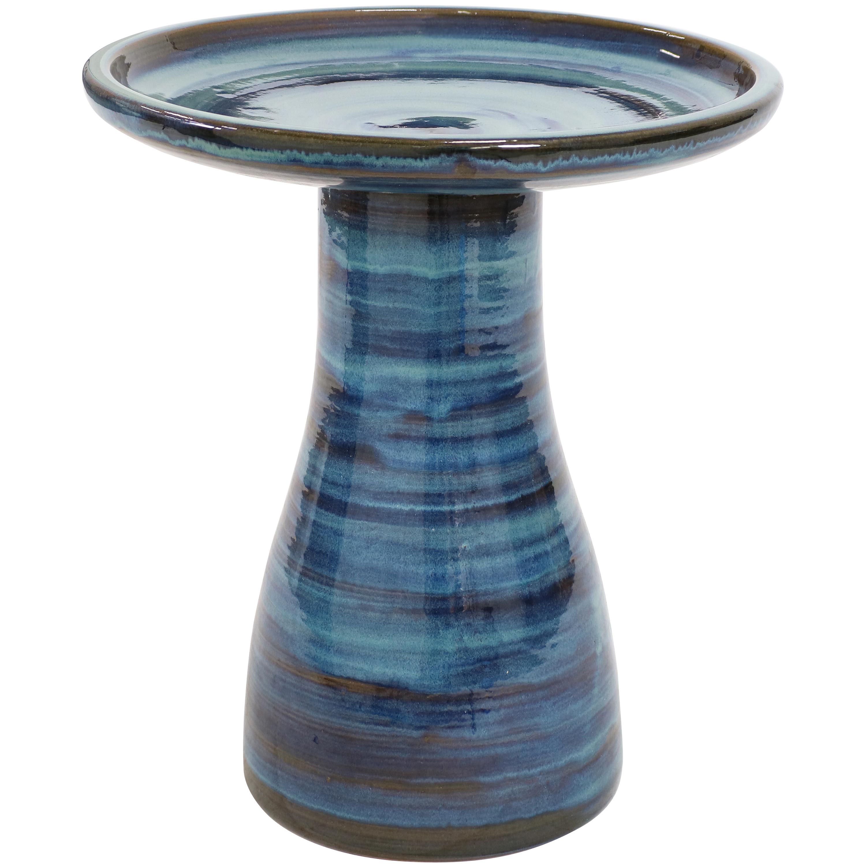 Sunnydaze Elegant Outdoor Ceramic Bird Bath - UV/Frost Resistant - Galaxy Blue