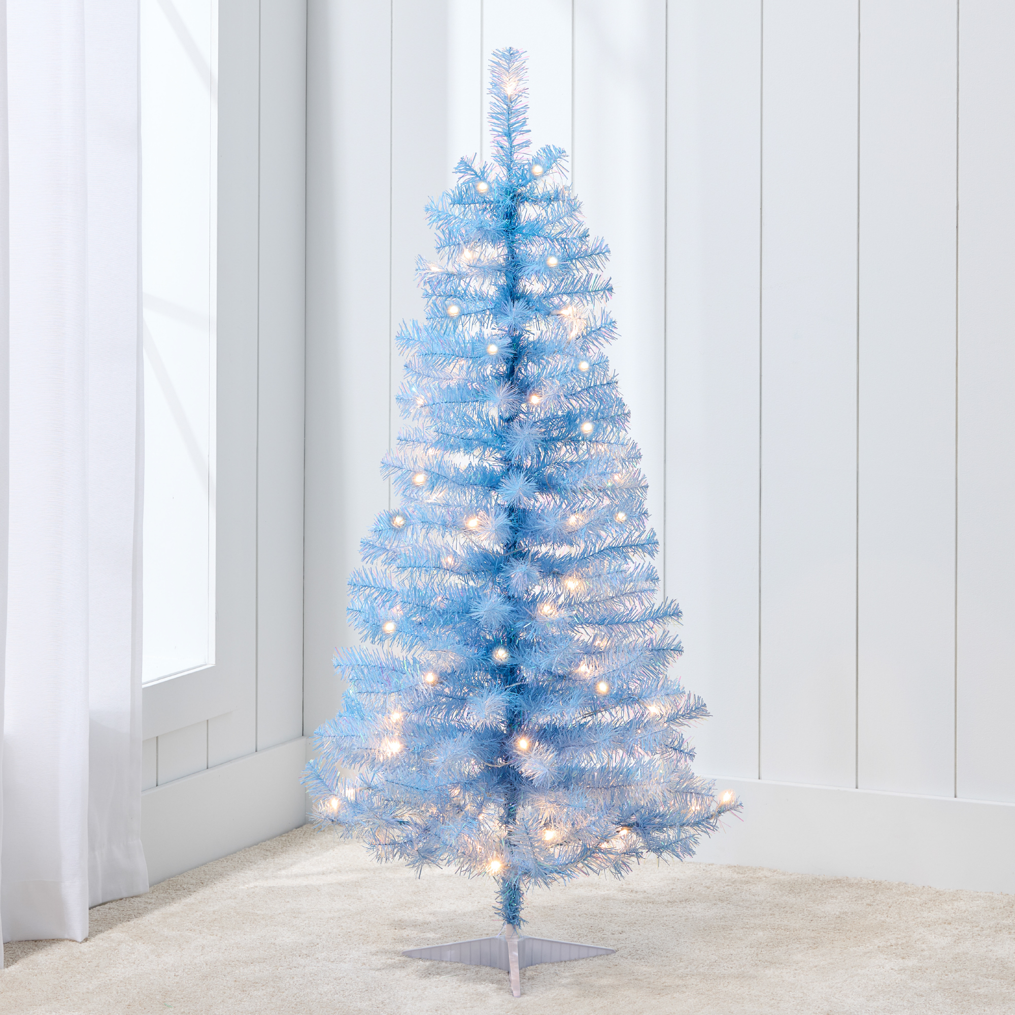 4ft Pre-Lit Baby Pink Tinsel Christmas Tree, Artificial Tree Holiday Decor w/ LED Lights - Best Choice Products Online