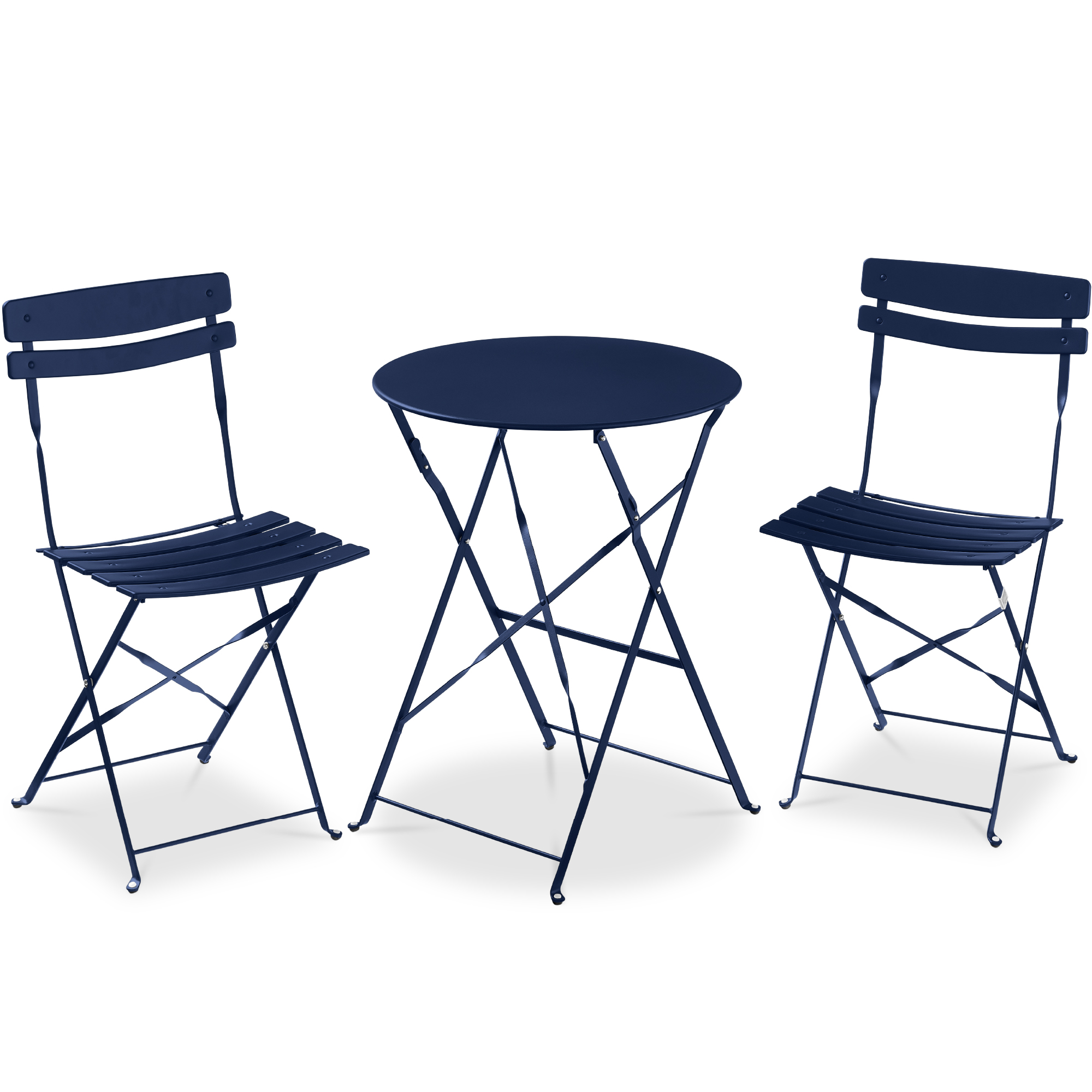 3-Piece Bistro Set, Folding Patio Furniture w/ 2 Chairs & Table - Navy - Best Choice Products Online