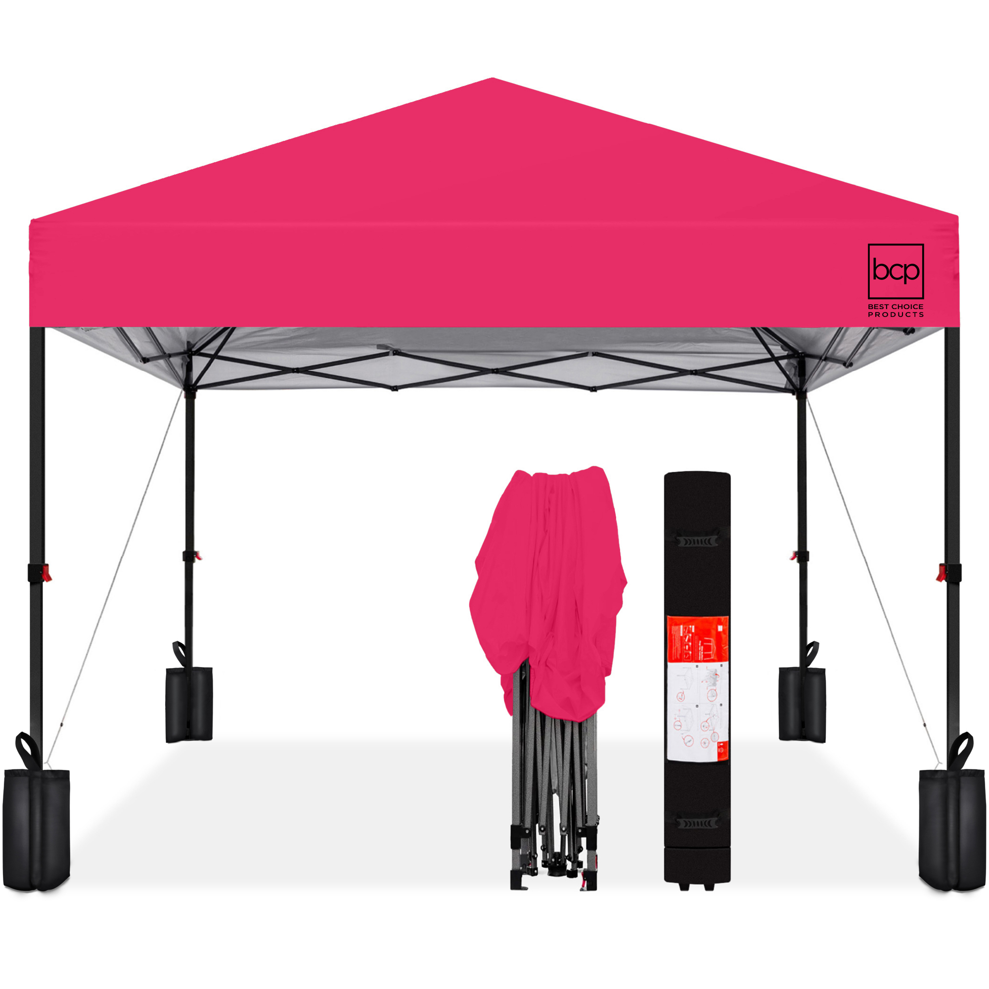 One-Person Setup 10x10ft Instant Pop-Up Canopy Portable Tent w/ 1-Button Push, Wheeled Carry Case - Hot Pink - Best Choice Products Online