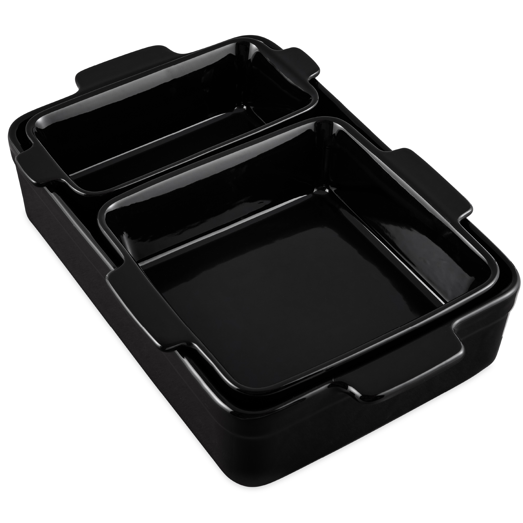 Ceramic Nesting Bakeware Set of 3 Casserole, Loaf & Square Baking Dishes w/ Handles - Black Licorice - Best Choice Products Online