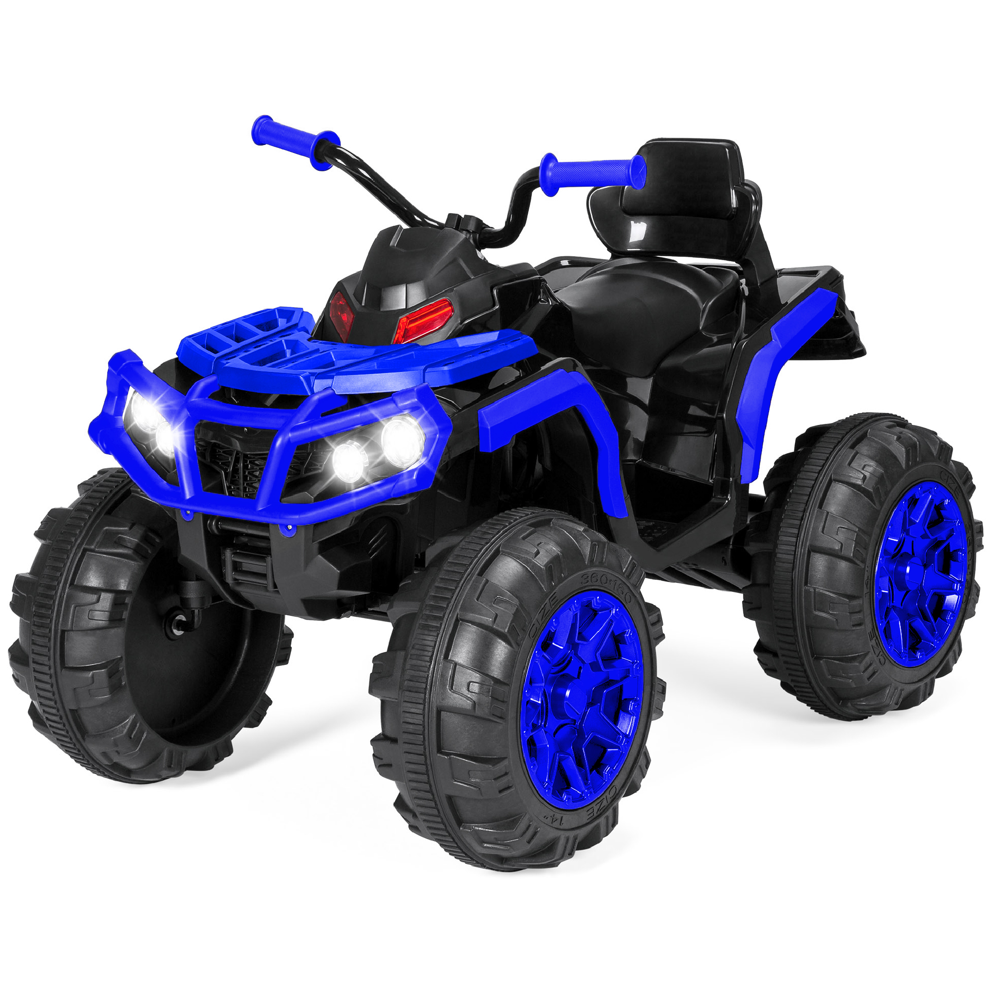 Kids ATV, 12V Battery Power 4-Wheel Super Quad Driving Car Toy w/ LED Headlights, Bluetooth, Treaded Tires, Radio - Blue - Best Choice Products