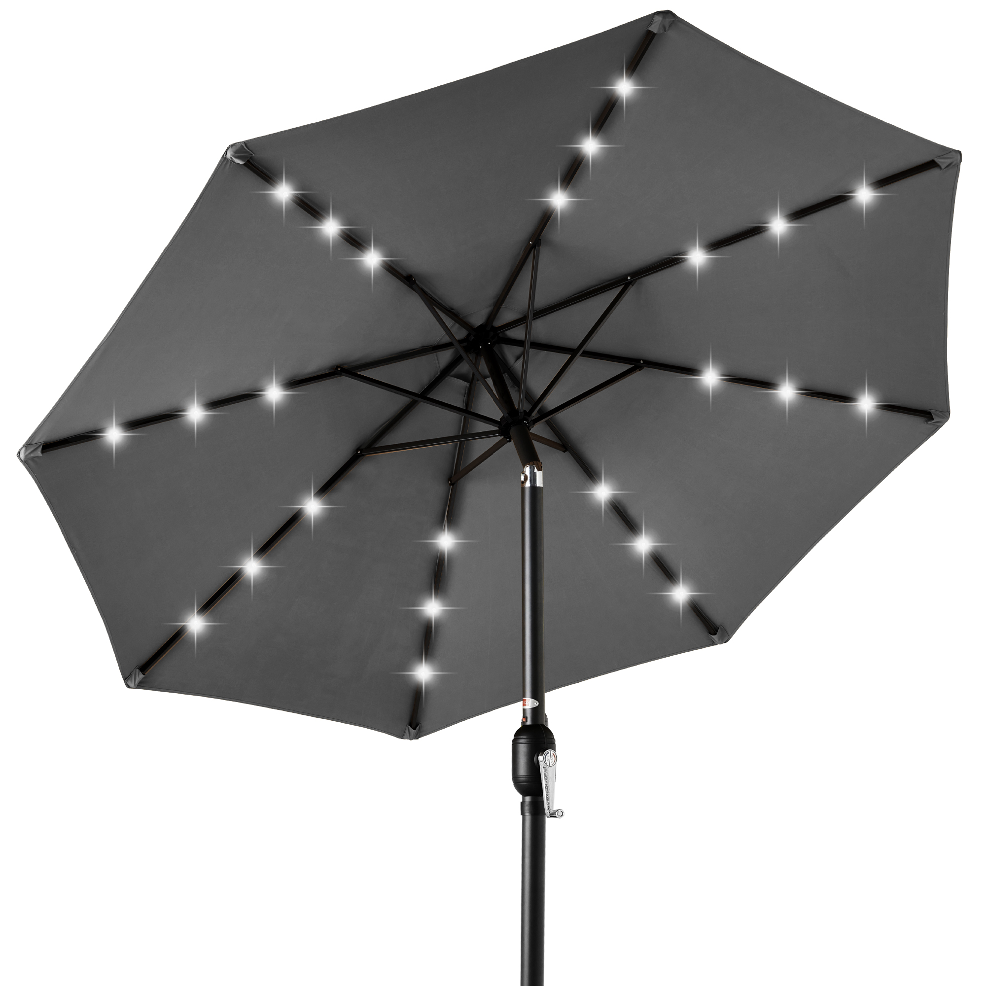 10ft Solar LED Lighted Patio Umbrella w/ Tilt Adjustment, UV-Resistant Fabric - Gray - Best Choice Products Online