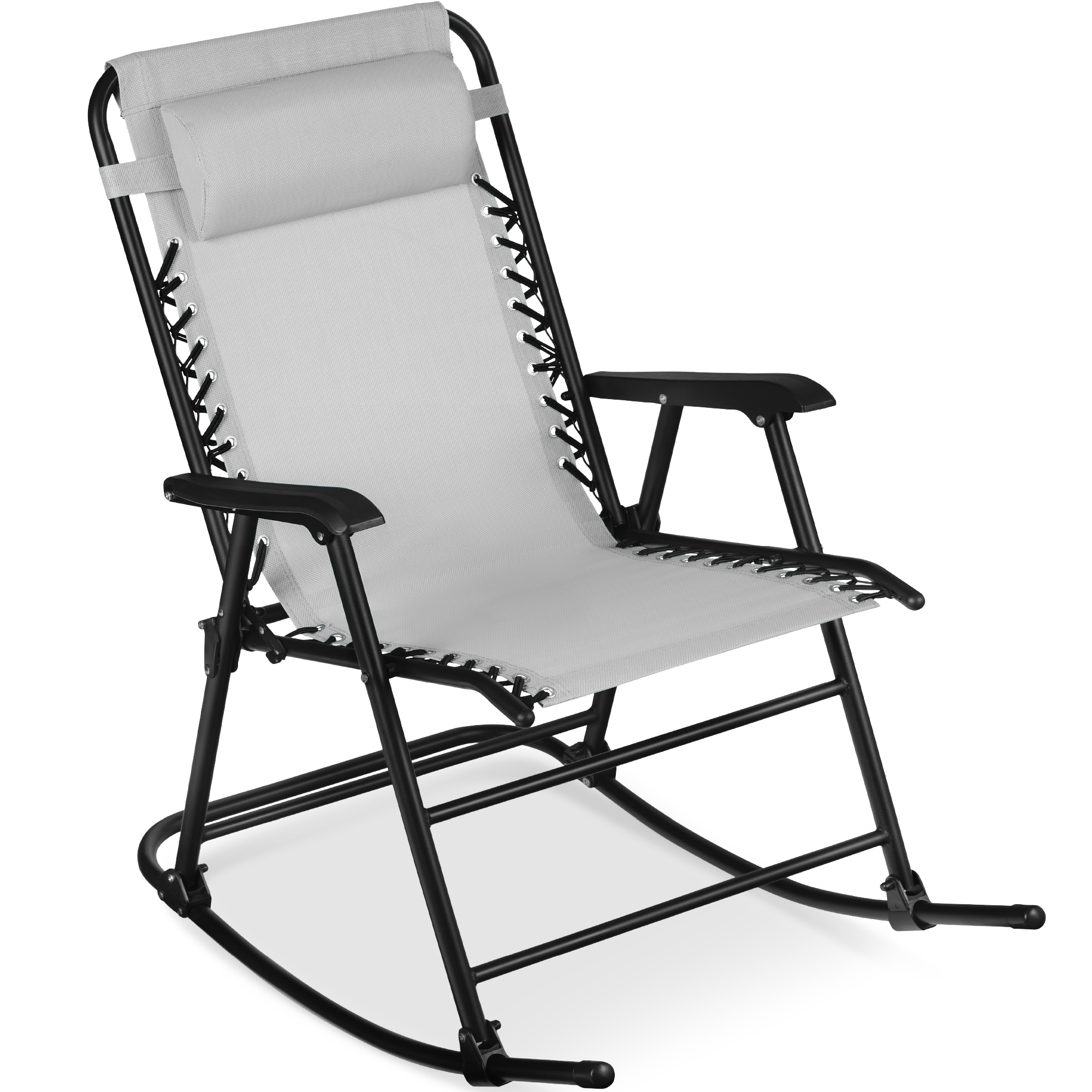 Folding Outdoor Zero Gravity Rocking Lounge Chair w/ Headrest Pillow - Ice Gray - Best Choice Products Online