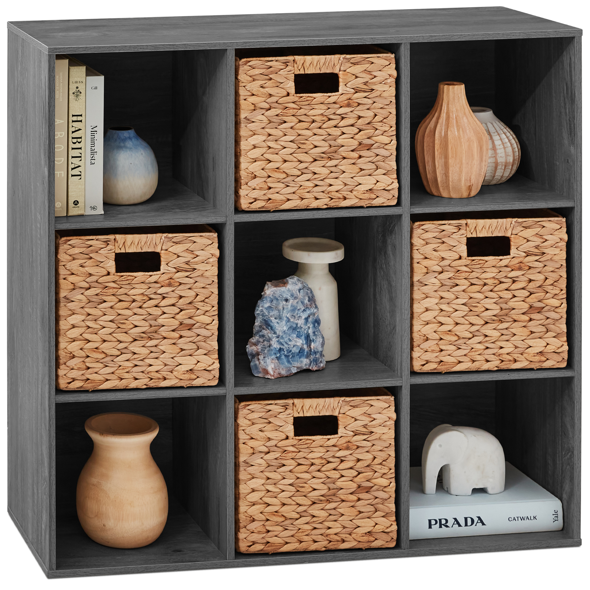 9-Cube Bookshelf, Display Storage System, Compartment Organizer w/ 3 Removable Back Panels - Dark Gray - Best Choice Products Online
