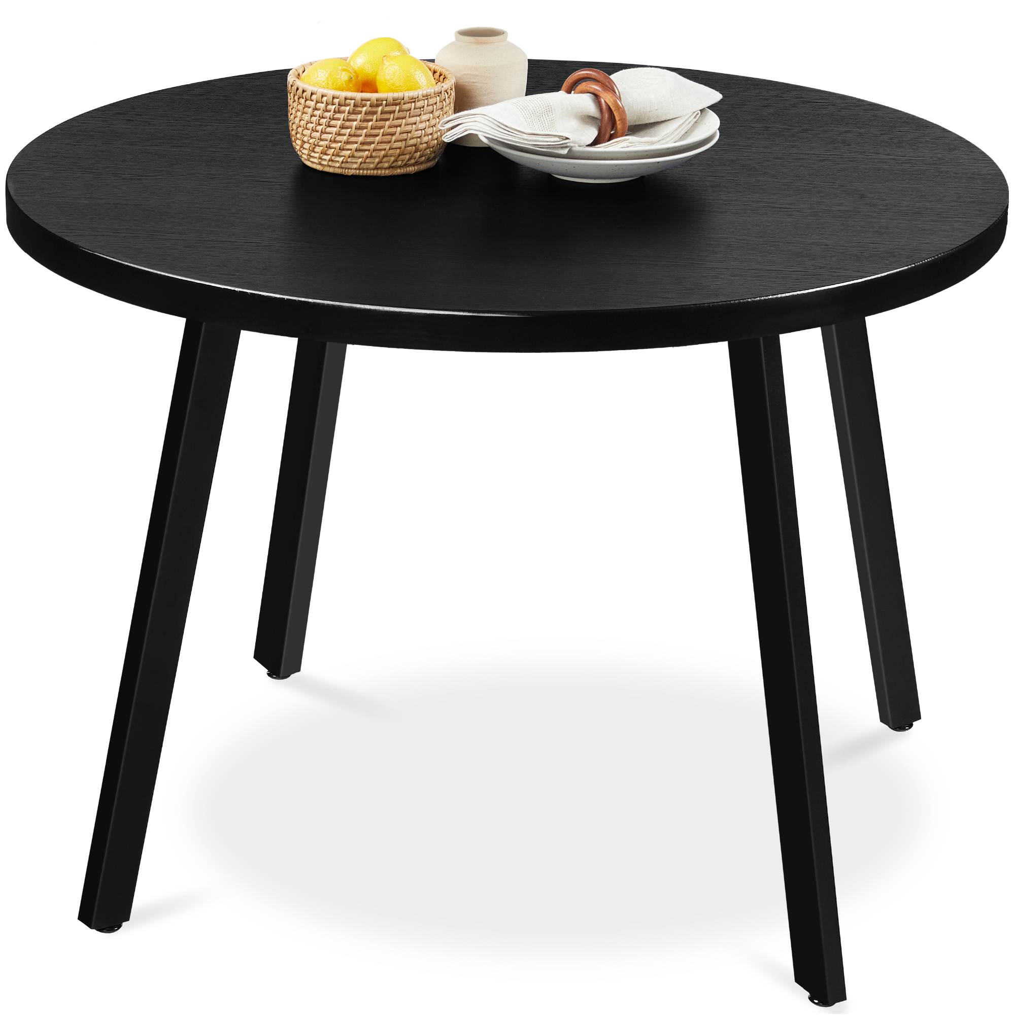 Mid-Century Modern Round Dining Table w/ Steel Legs, Adjustable Feet, 35.5in - Black - Best Choice Products
