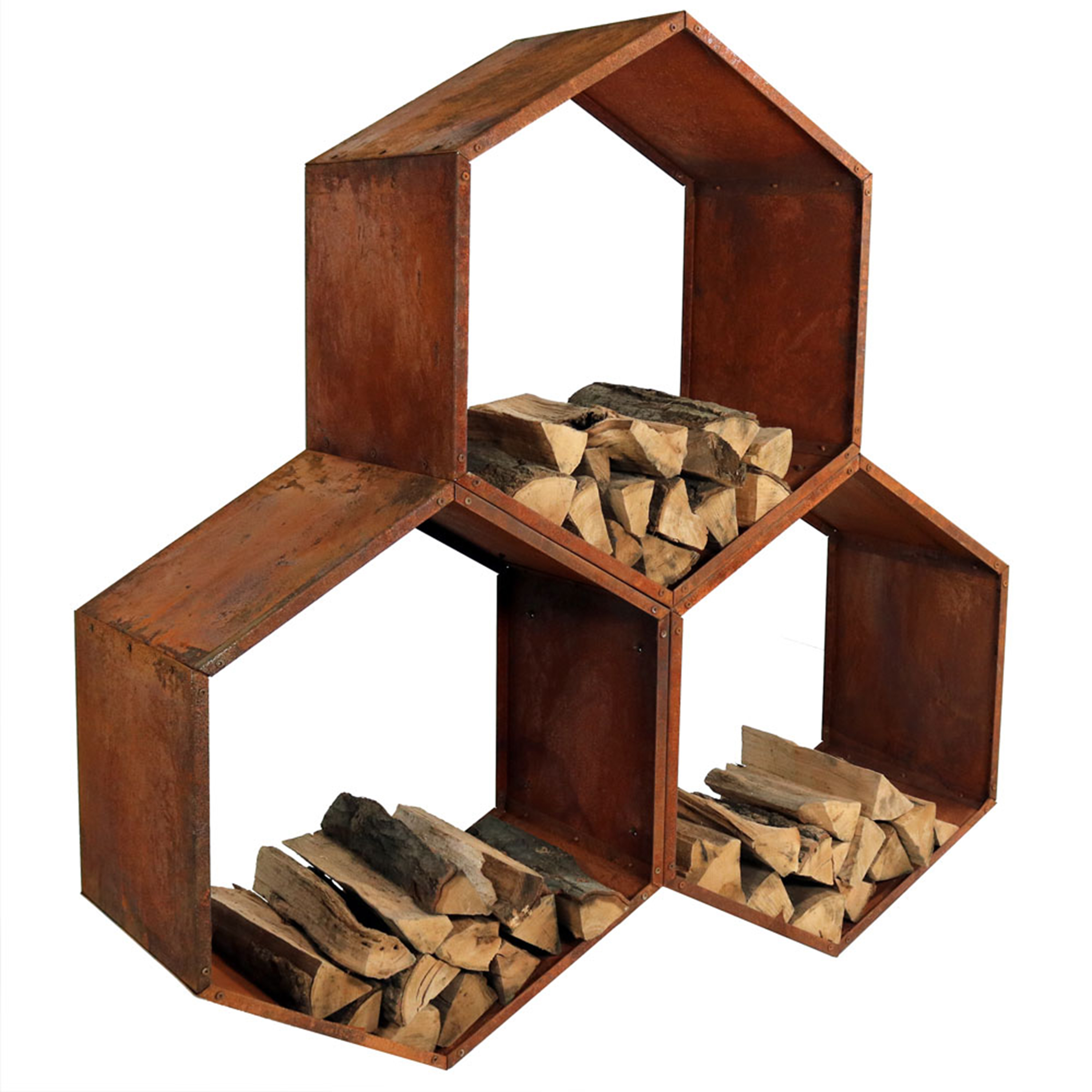 Sunnydaze 30-Inch Hexagon Rustic Honeycomb Firewood Log Rack, 3 Log Racks