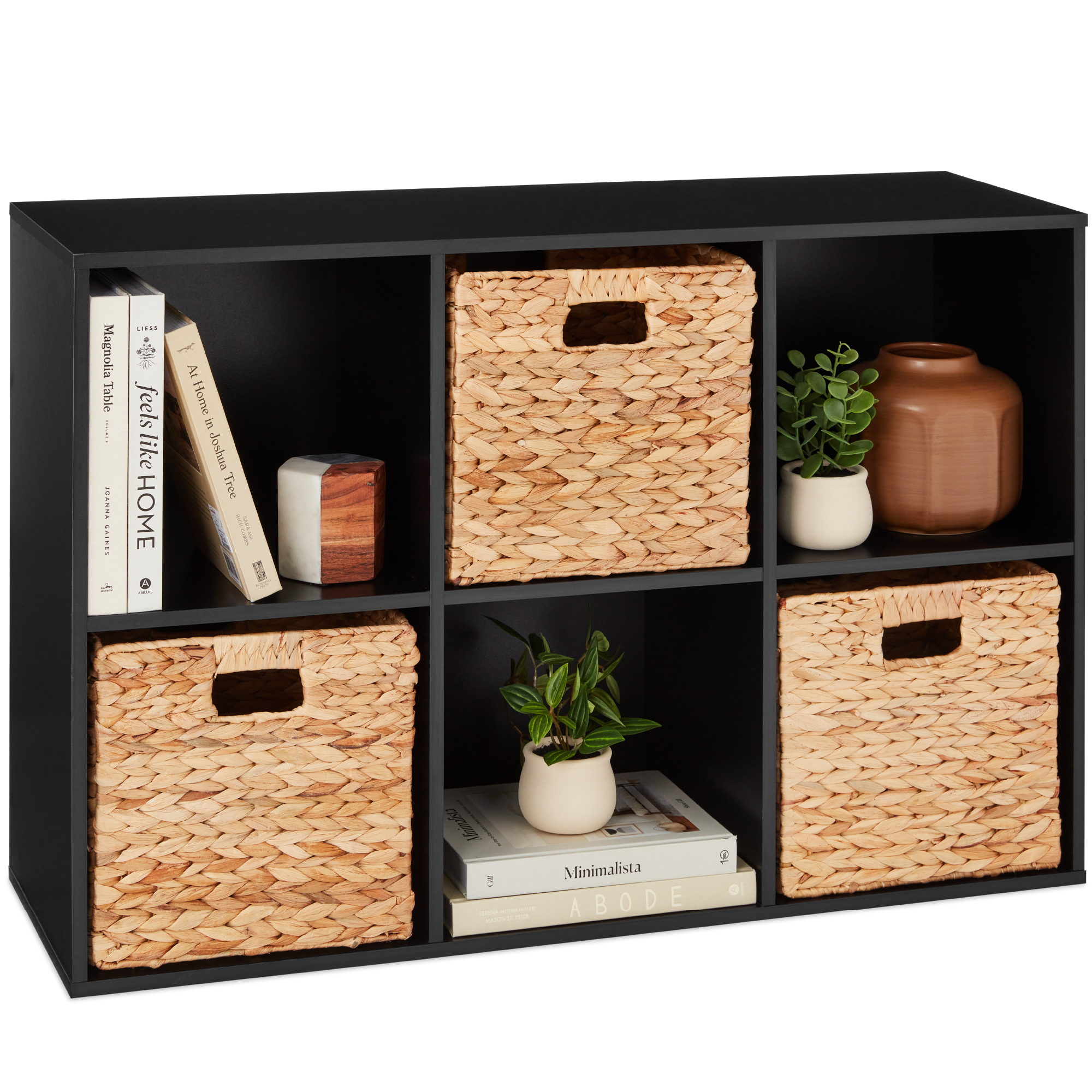 6-Cube Bookshelf, 11in Display Storage System, Customizable Organizer w/ Removable Back Panels - Black - Best Choice Products Online