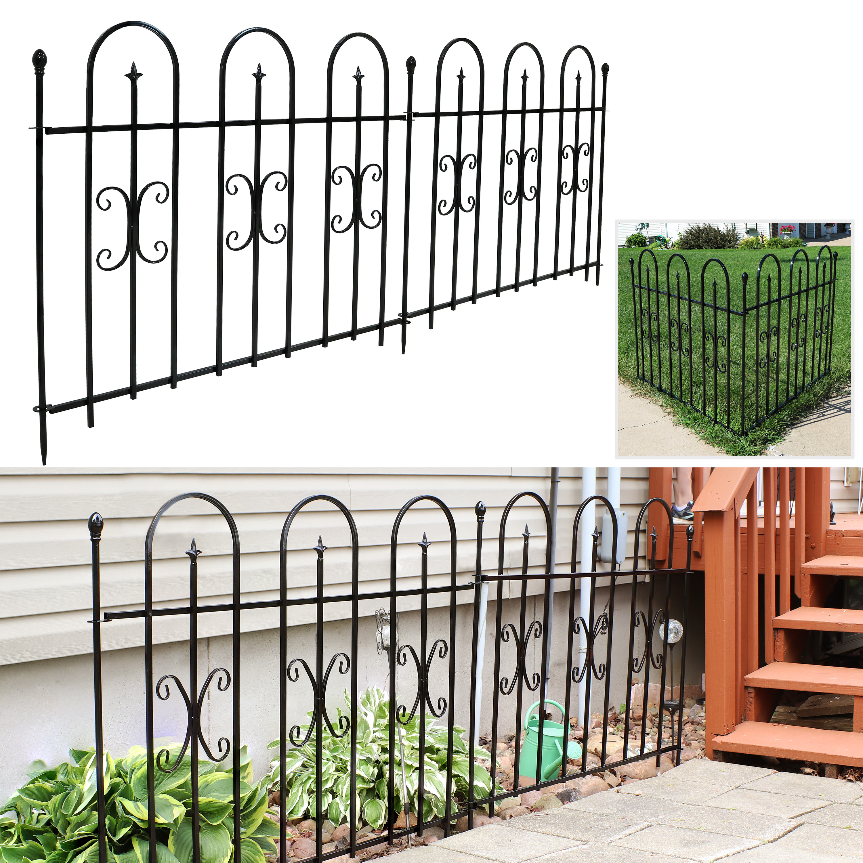 Sunnydaze Decorative Finial Garden Landscape - Iron Border Fence - Black - 2-Piece
