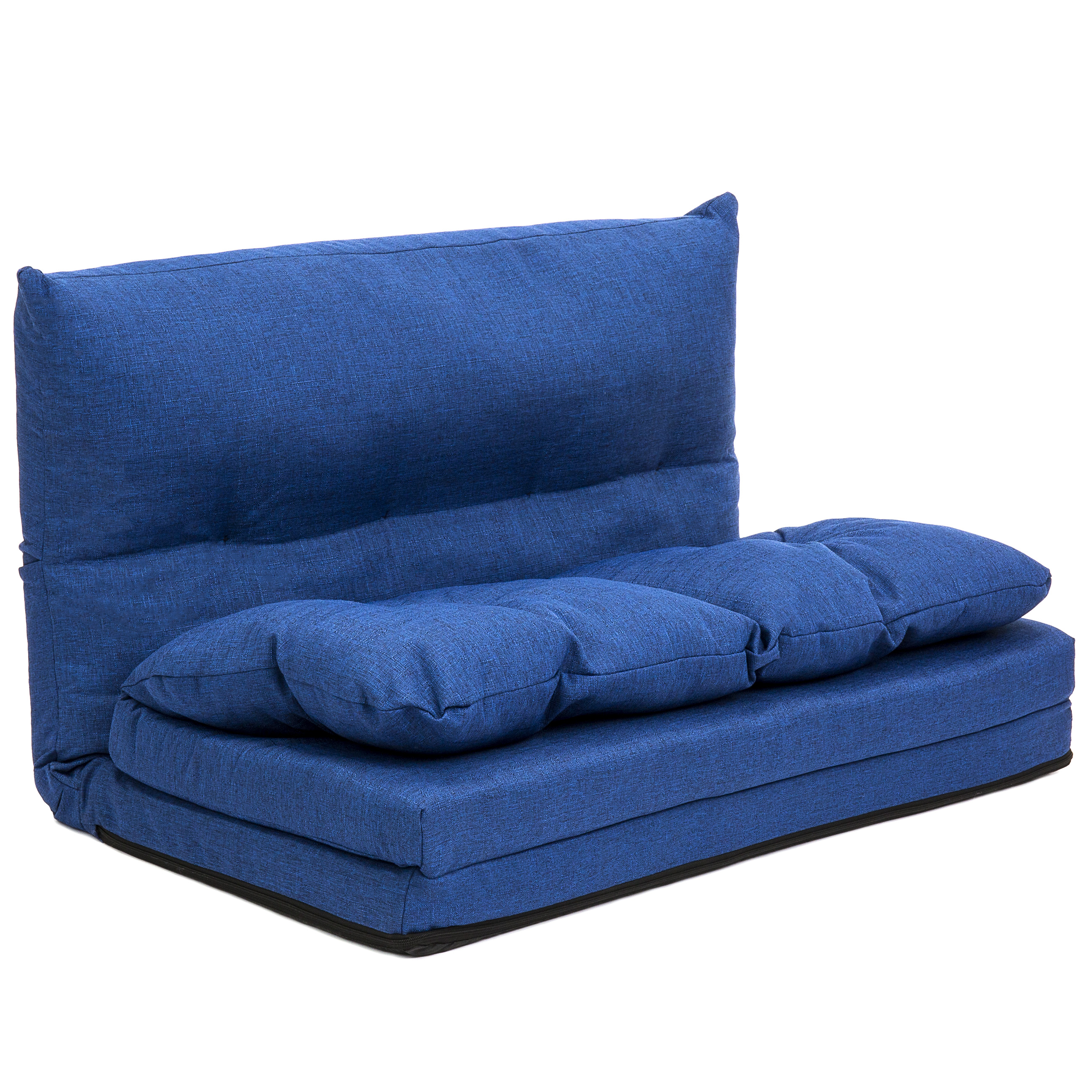Gaming Chairs - 3-In-1 Design Linen Folding Futon Chaise Lounge Sofa Gaming Chair Floor Couch - Blue