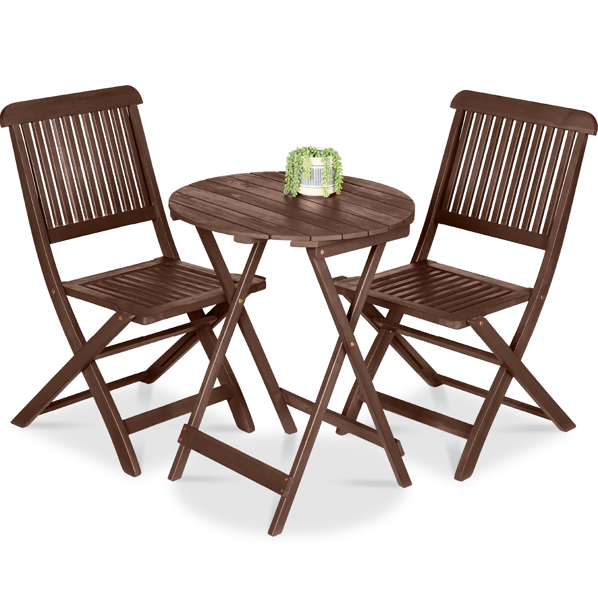 3-Piece Acacia Wood Bistro Set, Folding Patio Furniture w/ 2 Chairs, Table - Brown - Best Choice Products Online