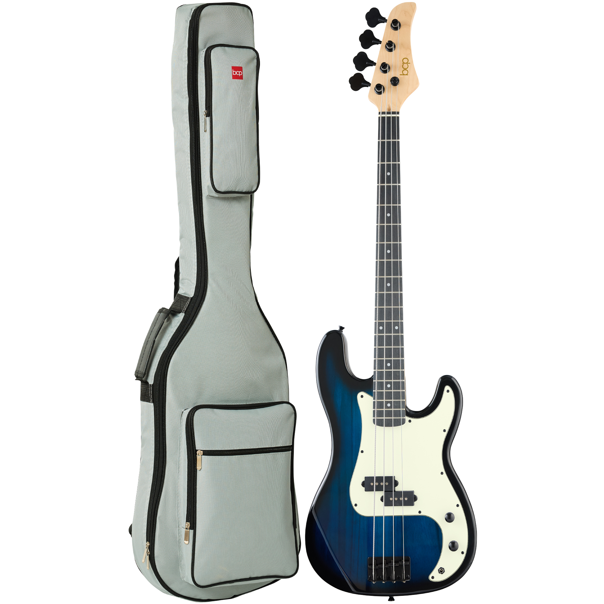Full Size Beginner 4-String Electric Guitar Bass Guitar w/ Padded Case - Hollywood Blue/White - Best Choice Products Online