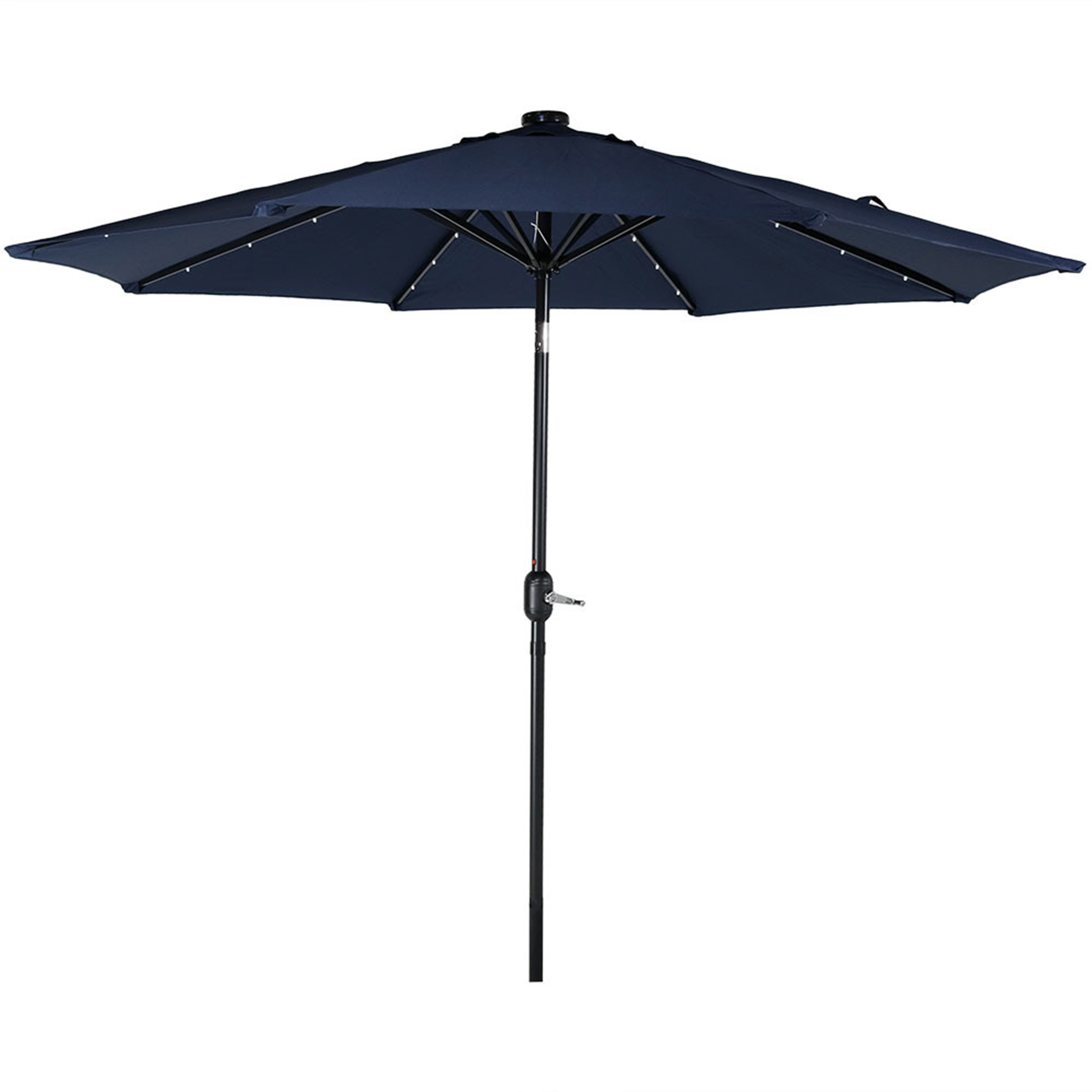 Sunnydaze Solar Powered LED Lighted Patio Umbrella with Tilt & Crank, 9 Foot, Navy Blue