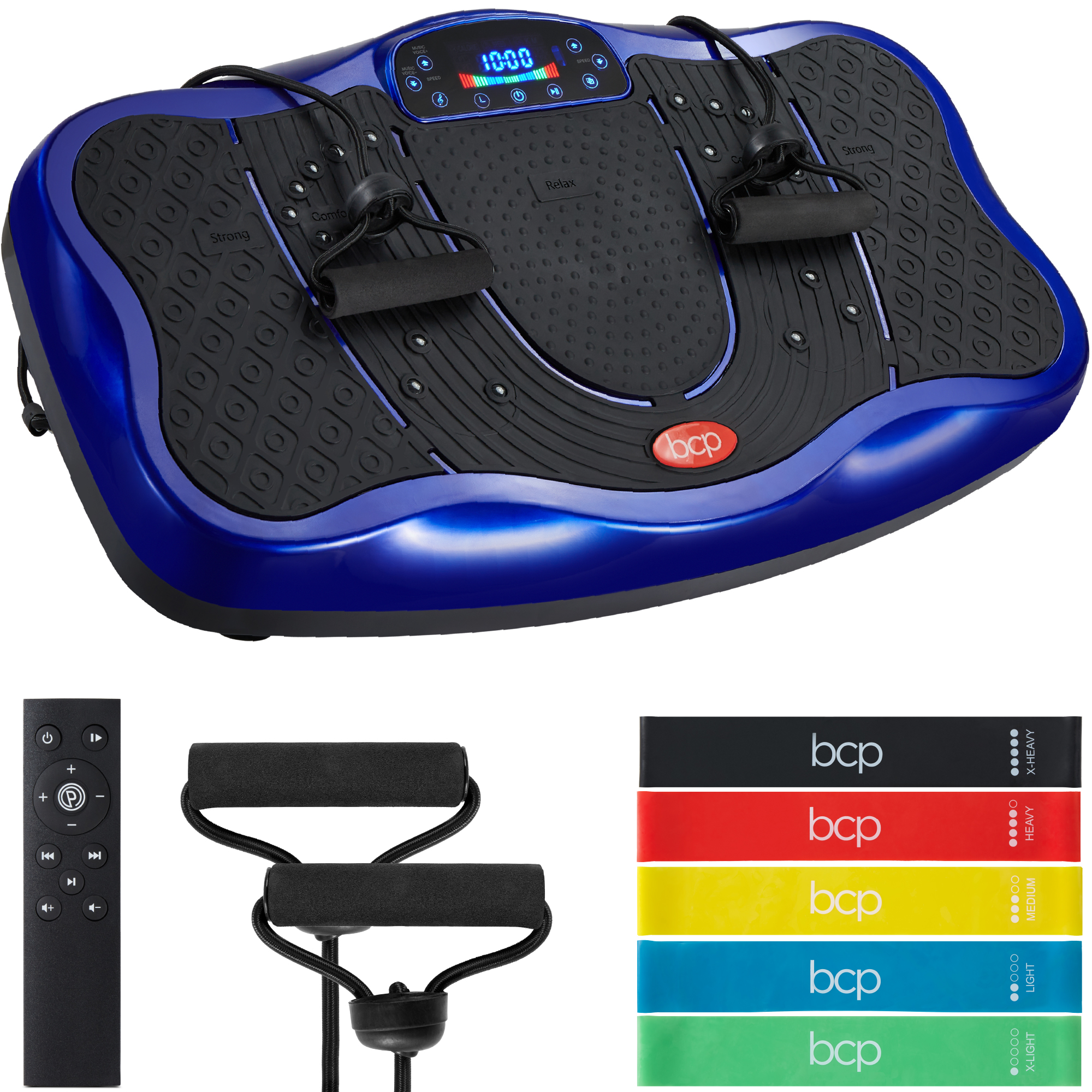 Vibration Platform, Full Body Exercise Machine w/ Bluetooth Speakers, 5 Resistance Bands - Blue | Best Choice Products Online