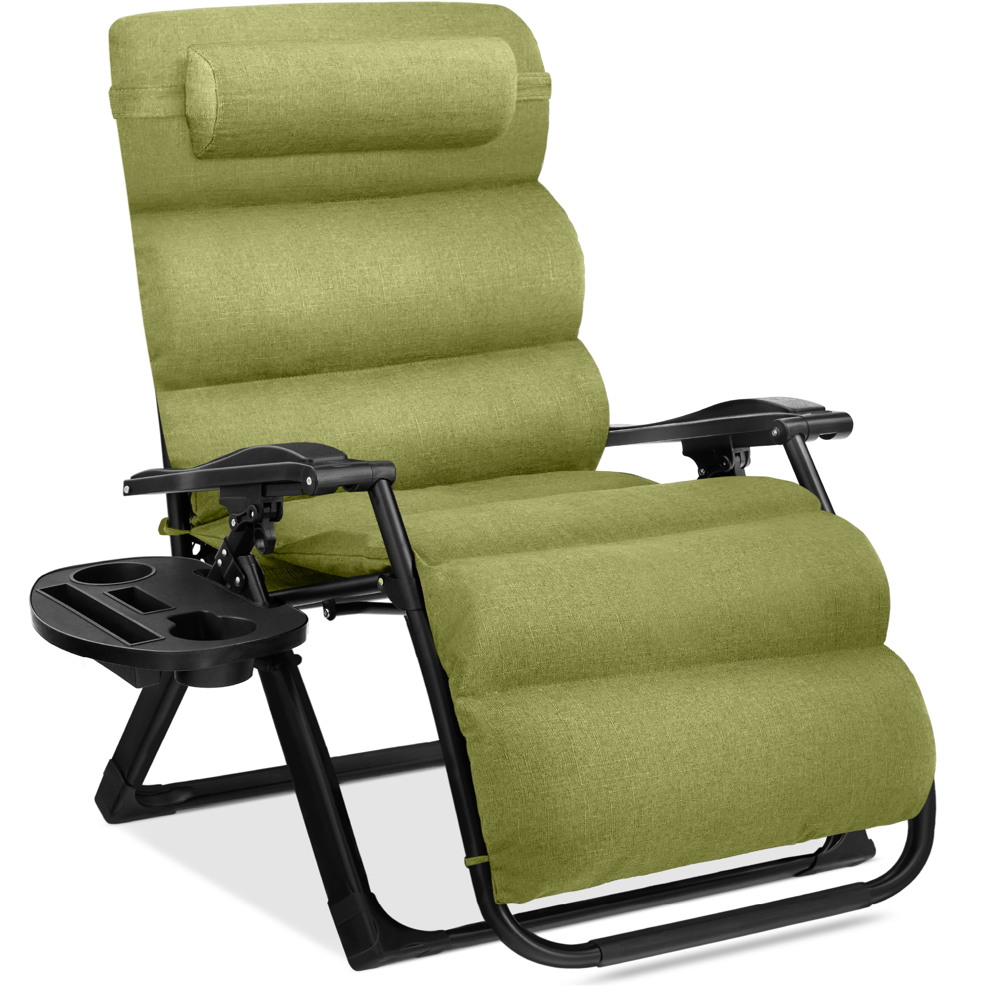 Oversized Zero Gravity Chair, Folding Outdoor Recliner w/ Removable Cushion, Side Tray - Light Green - Best Choice Products Online