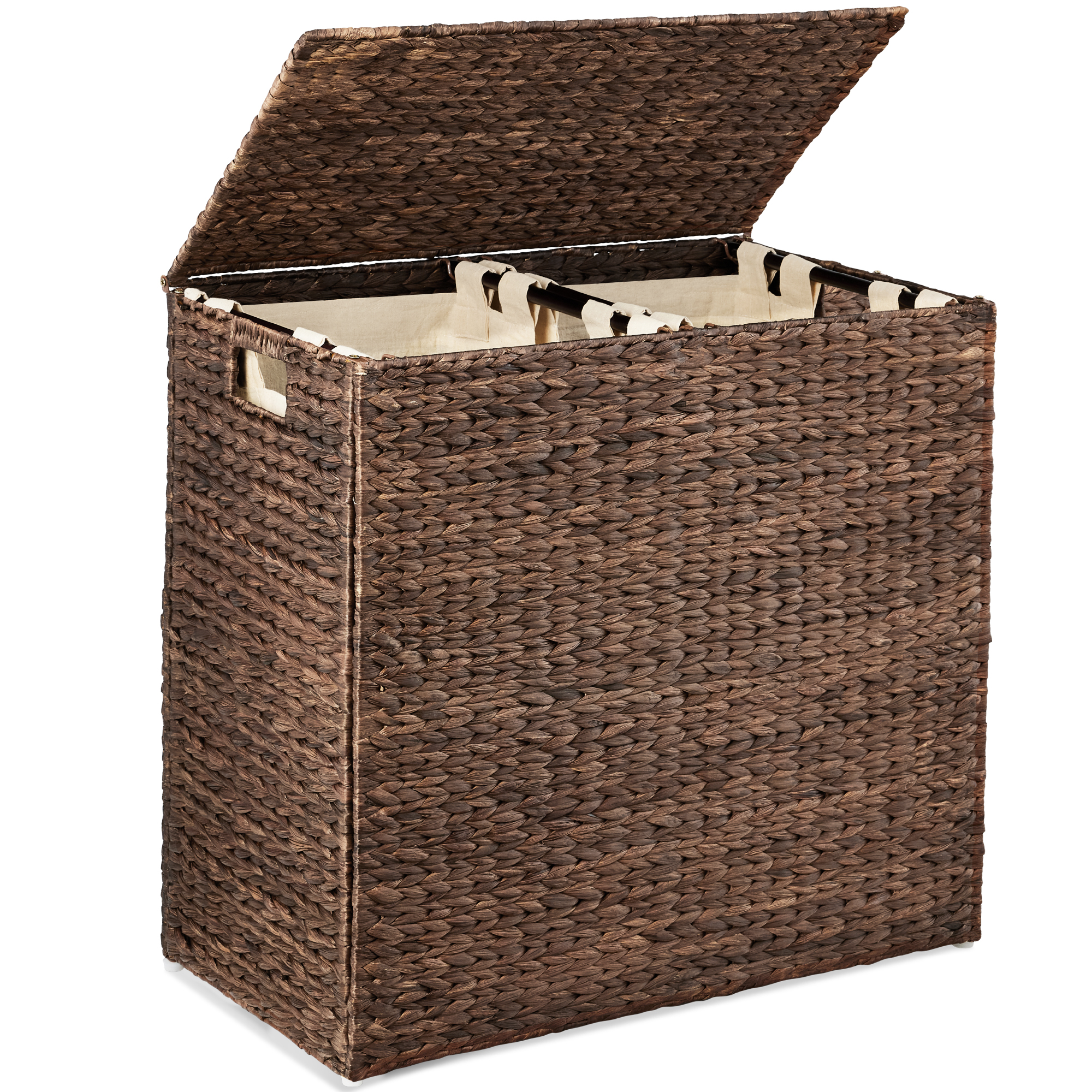 Large Double Laundry Hamper Basket w/ 2 Liner Bags, Handles, Natural Woven Water Hyacinth - Espresso - Best Choice Products Online