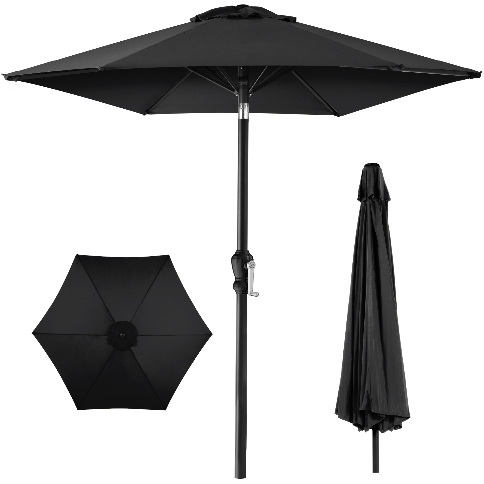 10ft Outdoor Steel Market Patio Umbrella w/ Crank, Tilt Push Button, 6 Ribs - Black - Best Choice Products Online