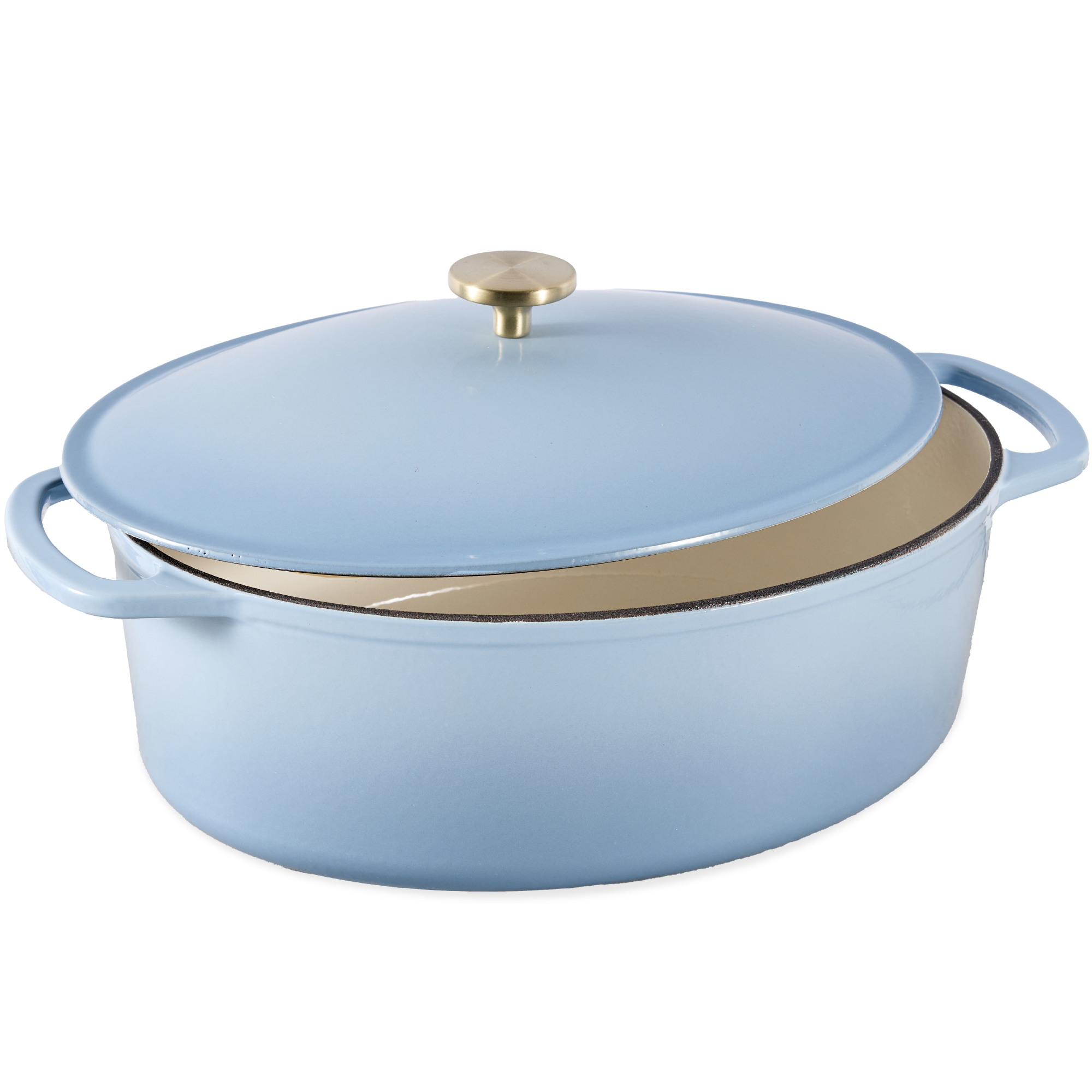 7.5qt Heavy-Duty Oval Cast-Iron Dutch Oven w/ Enamel, Side Handles - Cornflower Blue - Best Choice Products Online