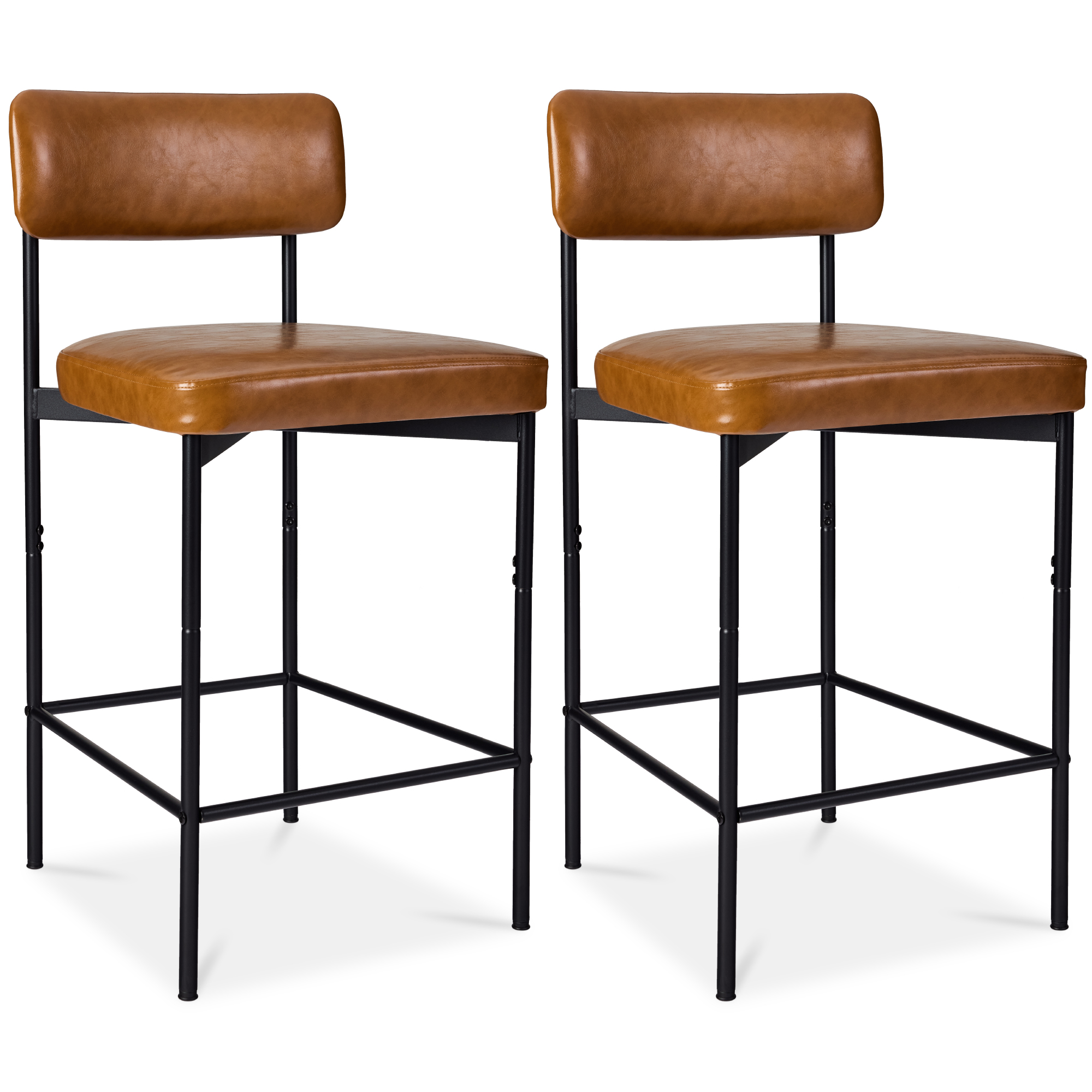 Set of 2 Faux Leather Counter Stools for Kitchen Island and Dining w/ Metal Frame - Camel Brown - Best Choice Products Online