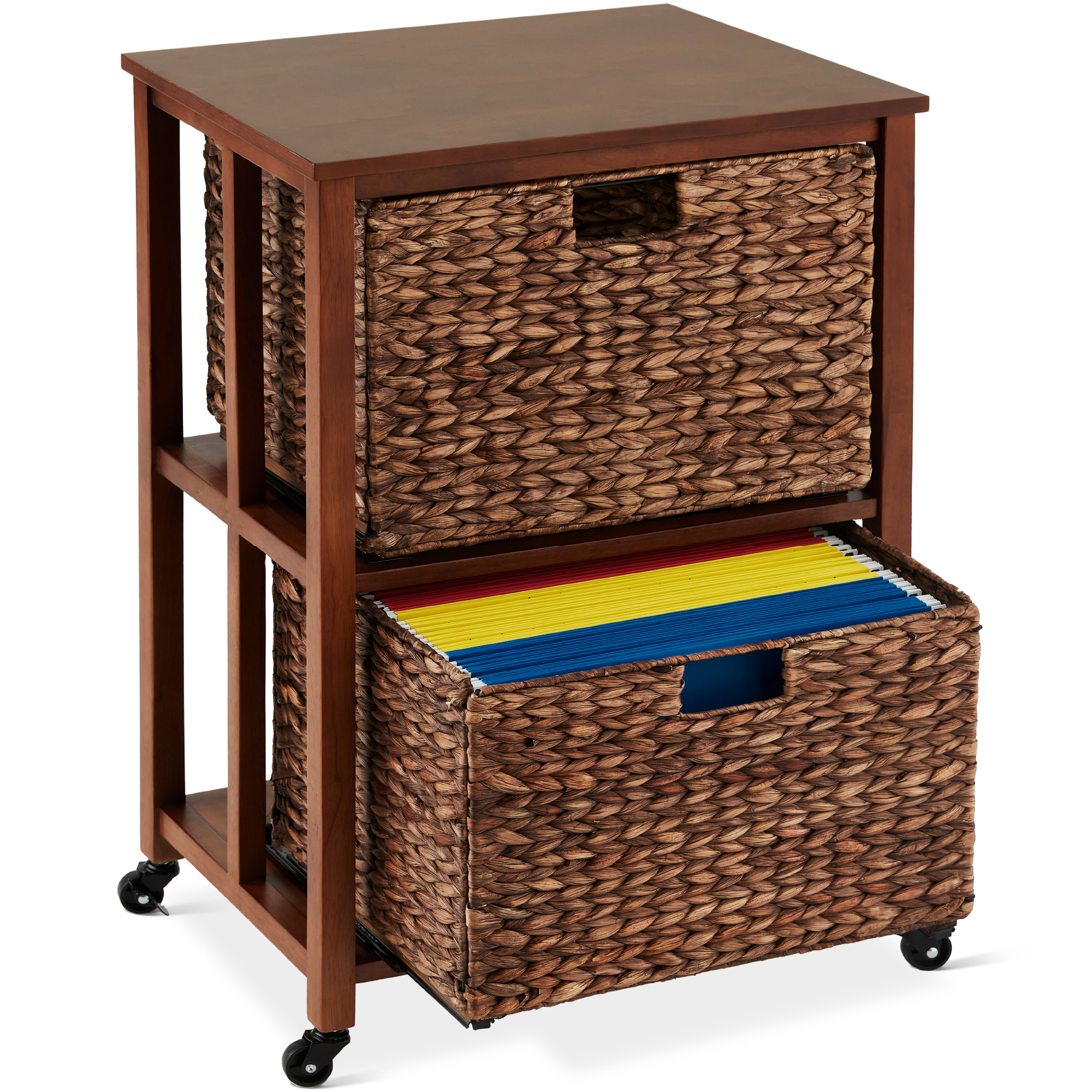 Vertical Rolling File Cabinet For Home, Office w/ Rubberwood Frame, Locking Caster Wheels - Mocha - Best Choice Products Online