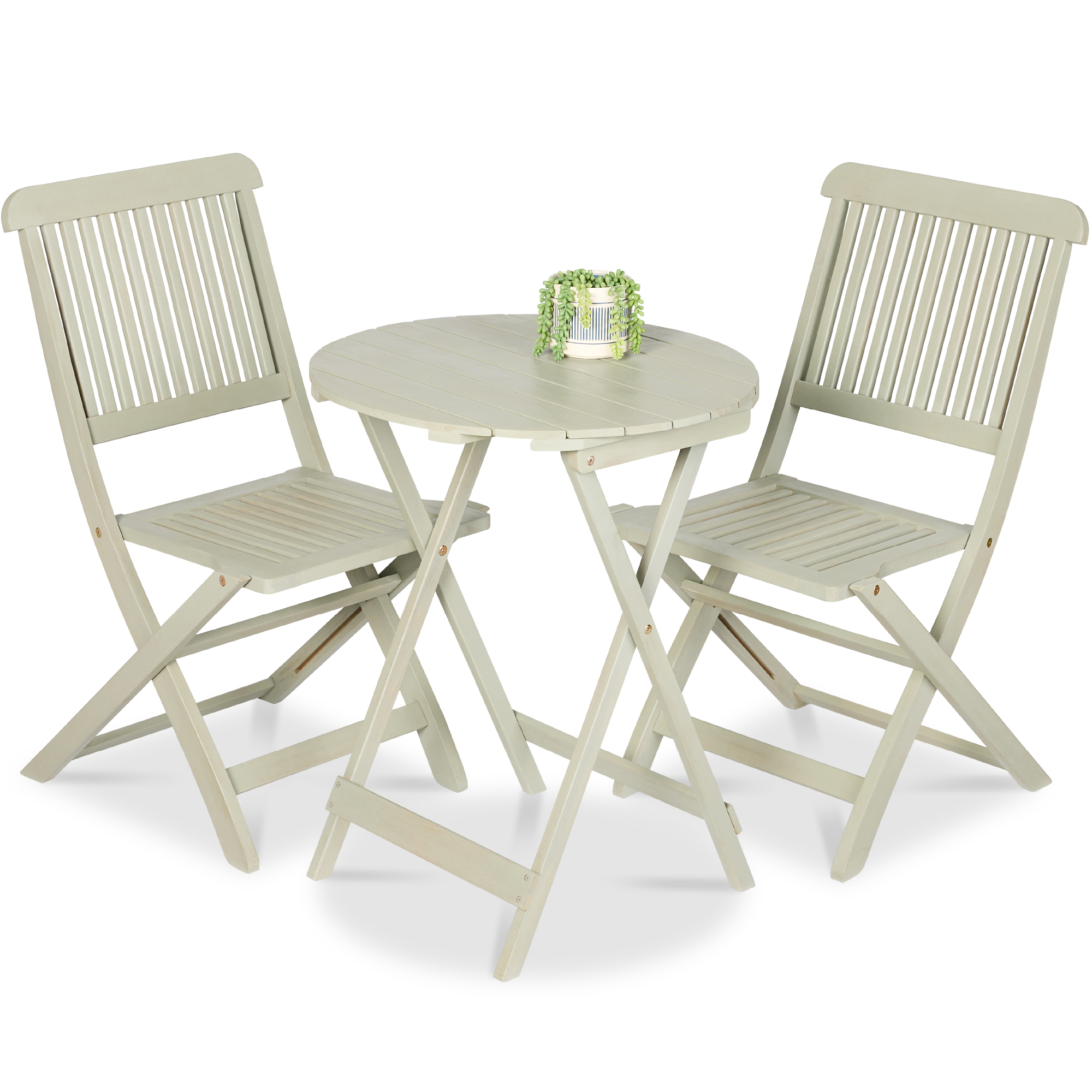 3-Piece Acacia Wood Bistro Set, Folding Patio Furniture w/ 2 Chairs, Table - Sage Green - Best Choice Products Online