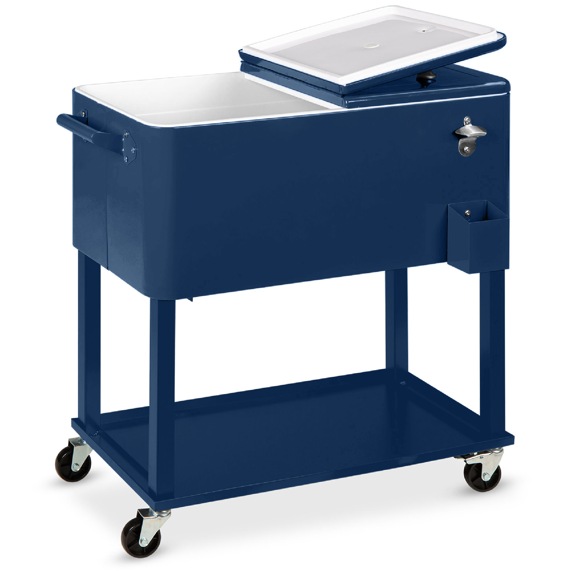 80qt Steel Rolling Cooler Cart w/ Bottle Opener, Catch Tray, Drain Plug, Locking Wheels - Blue - Best Choice Products Online