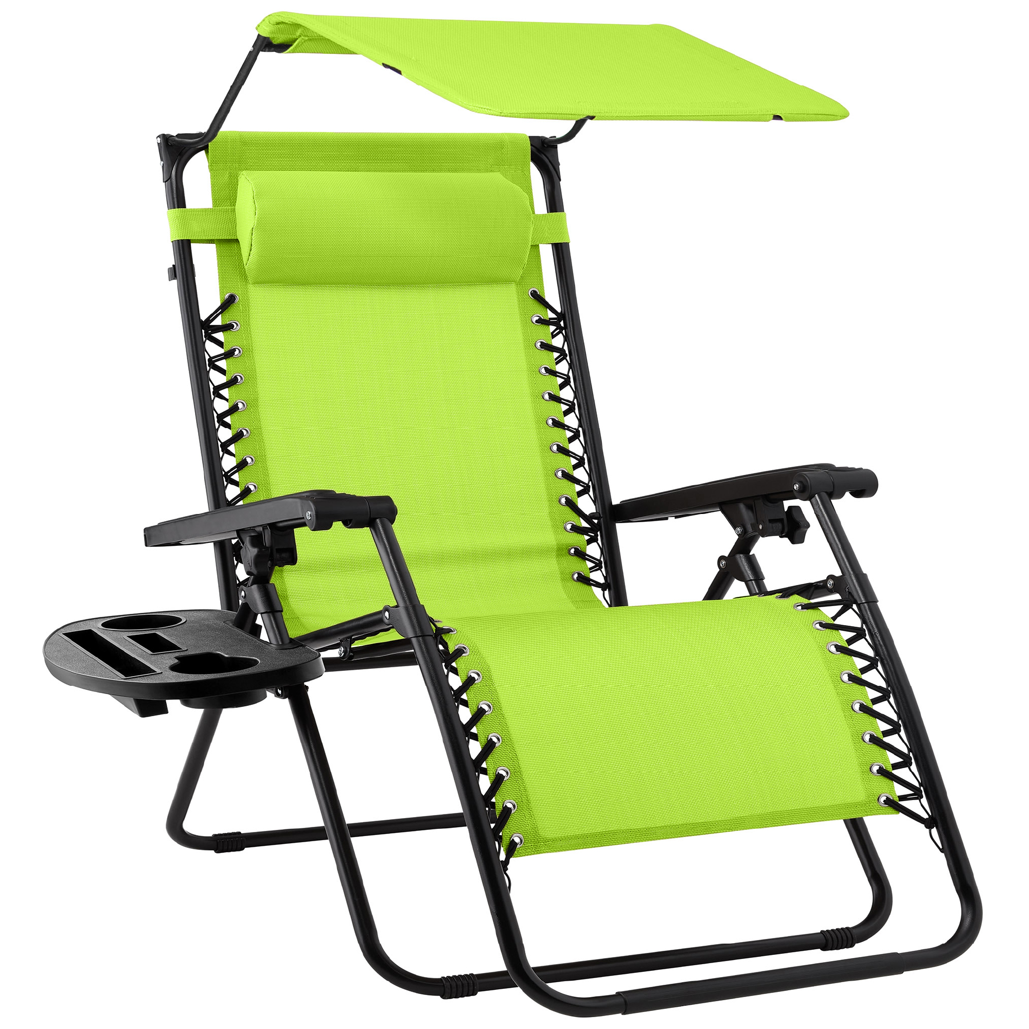 Folding Zero Gravity Chair, Patio Lounge Recliner w/ Canopy Shade, Headrest, Side Tray - Lime Green - Best Choice Products Online