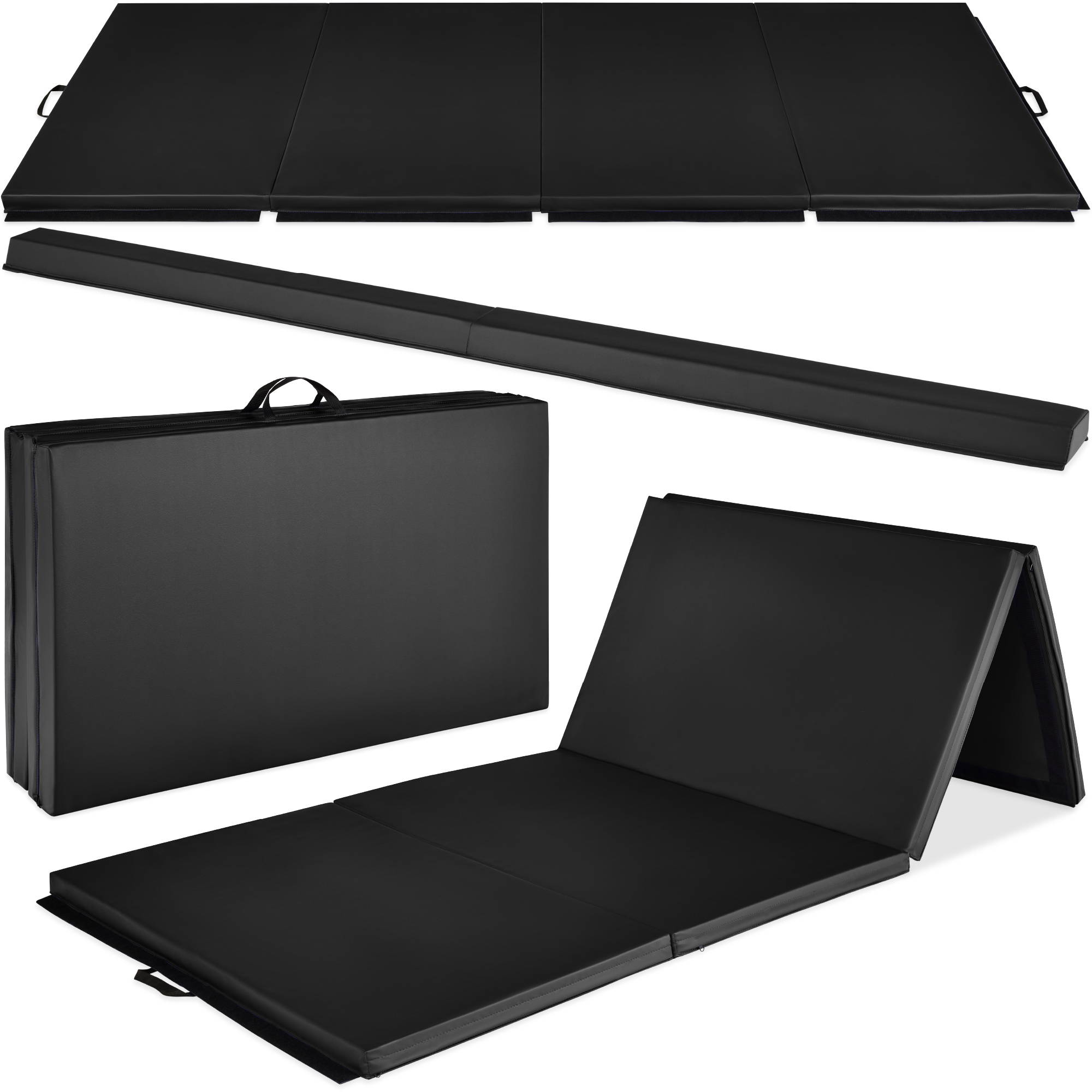 10ftx4ftx2in Folding Gym Mat 4-Panel w/ Carrying Handles & Folding Balance Beam - Black - Best Choice Products Online