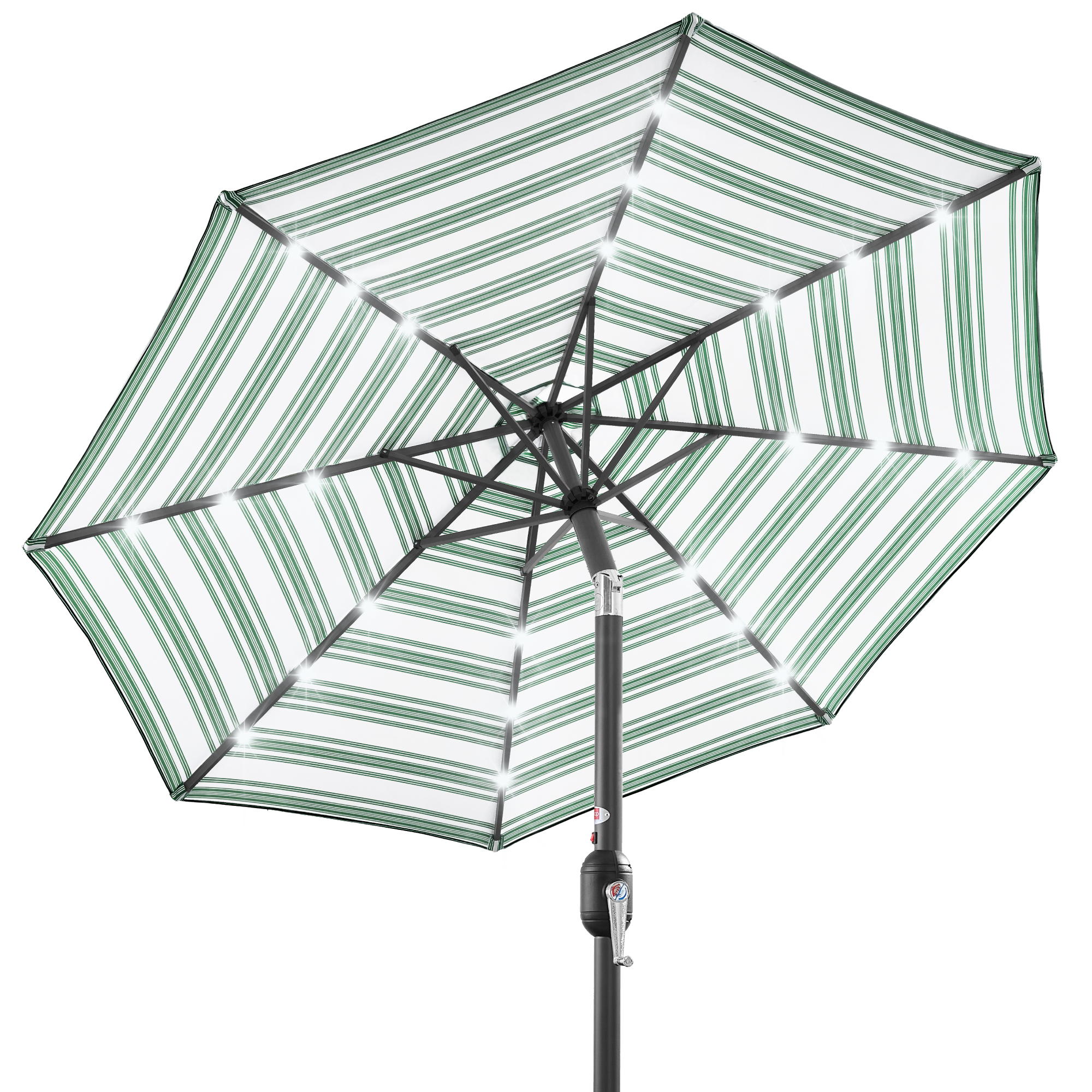 10ft Solar LED Lighted Patio Umbrella w/ Tilt Adjustment, UV-Resistant Fabric - Striped Green - Best Choice Products Online