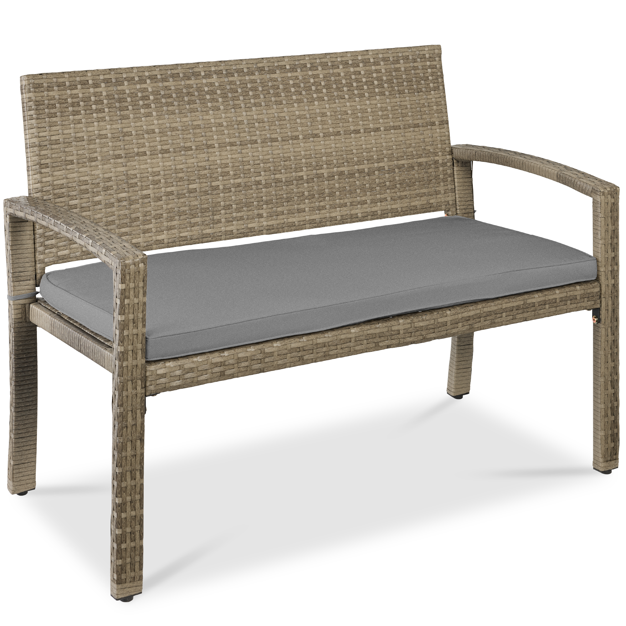 2-Person Wicker Bench, Outdoor Patio Garden Porch Furniture w/ 700lb Capacity, Cushion - Cement Gray/Taupe - Best Choice Products Online