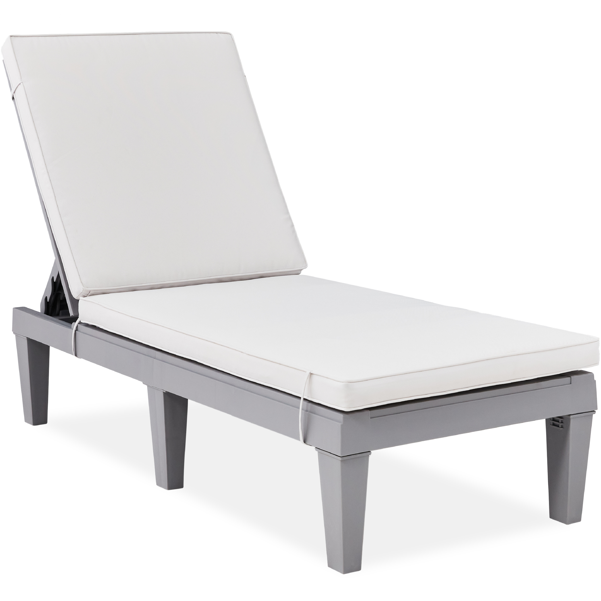 Outdoor Lounge Chair, Resin Patio Chaise Lounger w/ Seat Cushion, 5 Positions - Gray/White - Best Choice Products Online