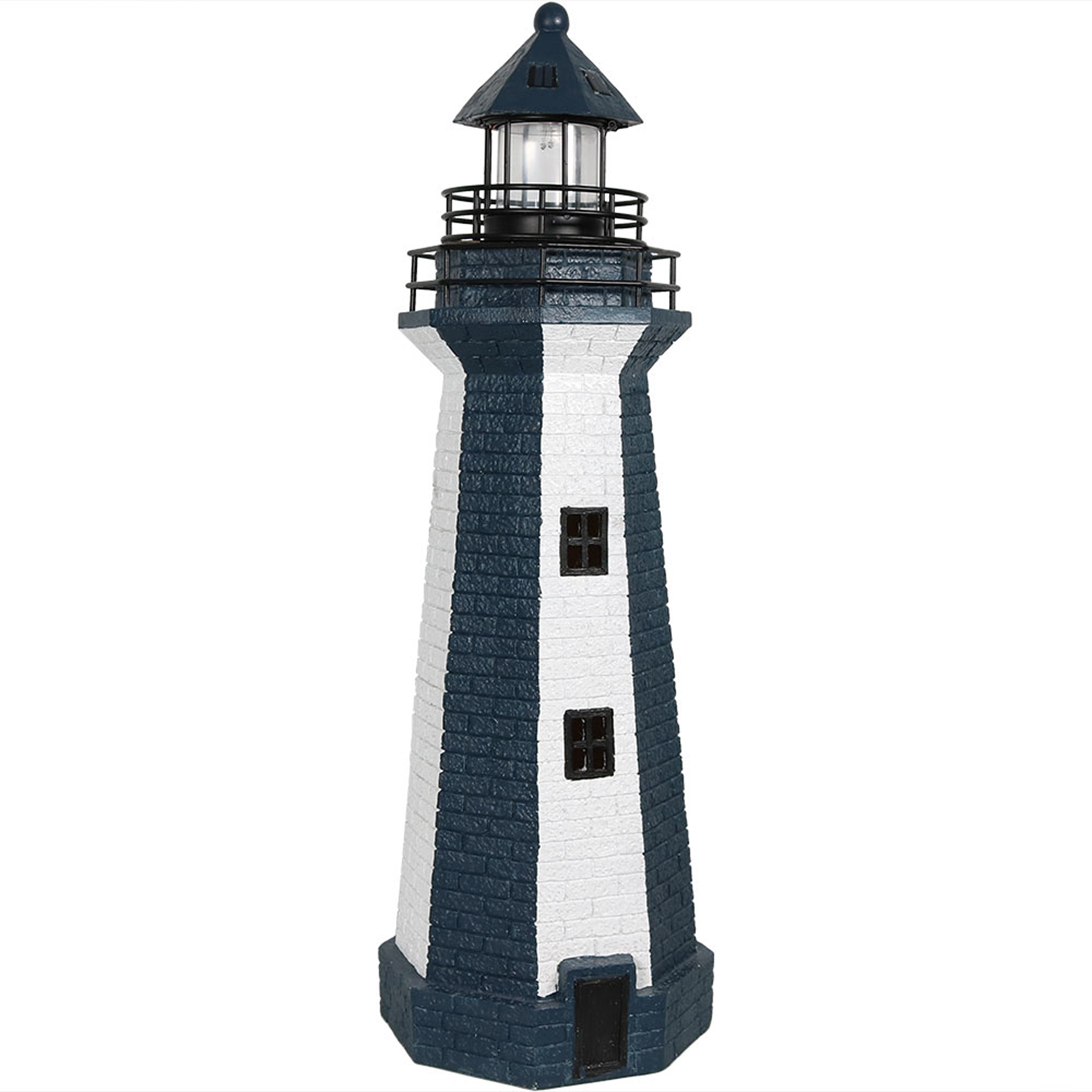 Sunnydaze Solar Striped LED Lighthouse Outdoor Decor, 36 Inch Tall, Blue Stripe