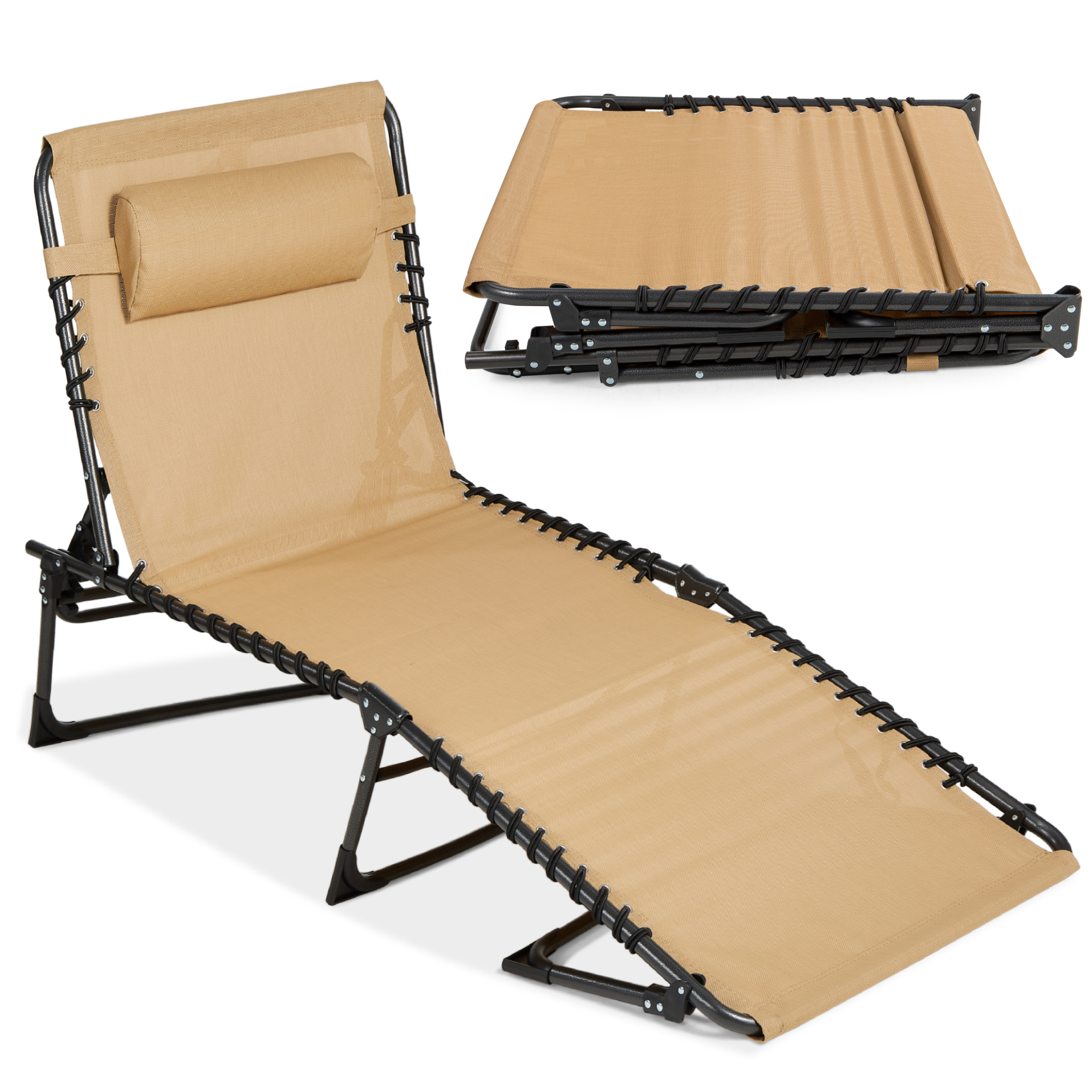 Patio Chaise Lounge Chair, Outdoor Portable Adjustable Pool Recliner w/ Pillow - Tan - Best Choice Products Online