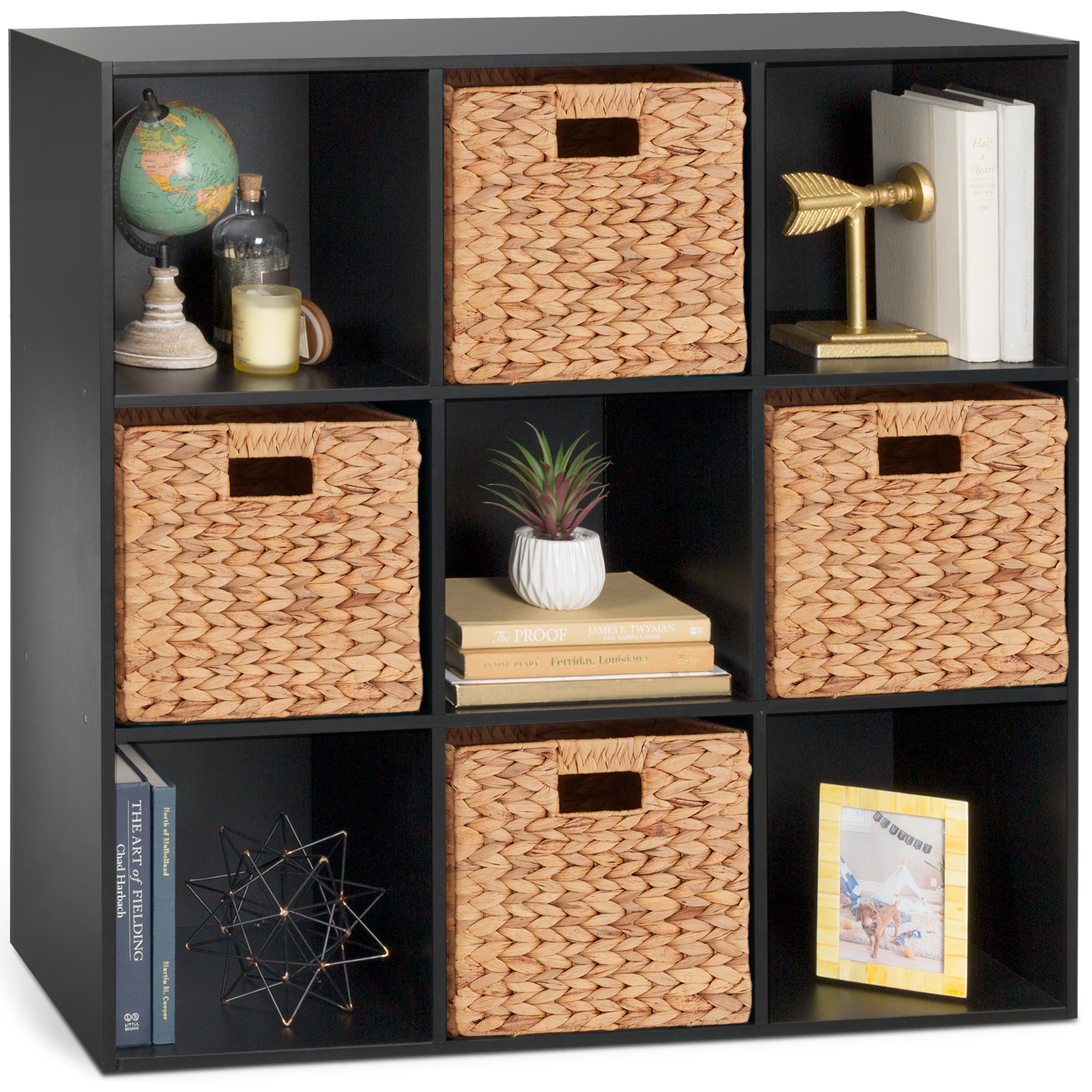 9-Cube Bookshelf, Display Storage System, Compartment Organizer w/ 3 Removable Back Panels - Black - Best Choice Products Online