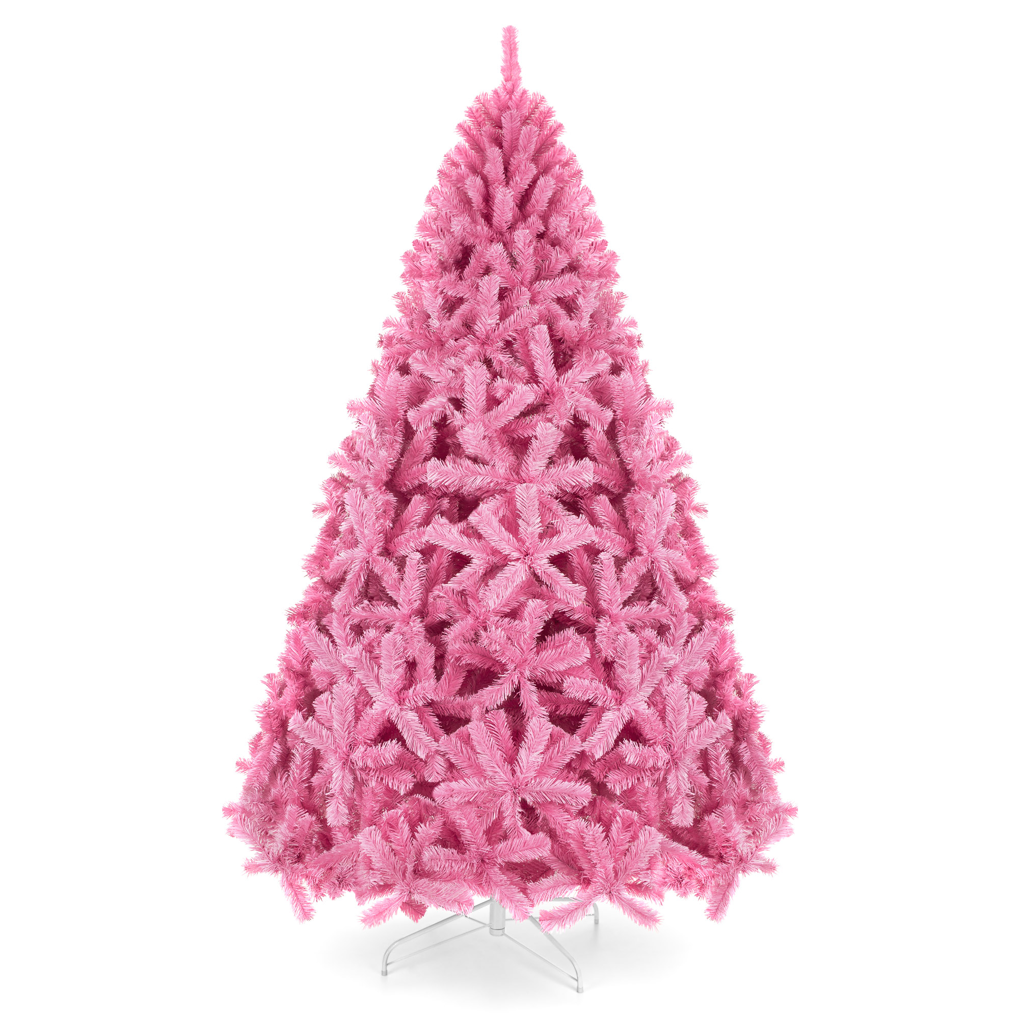 Pink Artificial Full Christmas Fir Tree, Festive Holiday Decoration w/ 1,350 Branch Tips, Foldable Stand - 7.5ft - Best Choice Products Online