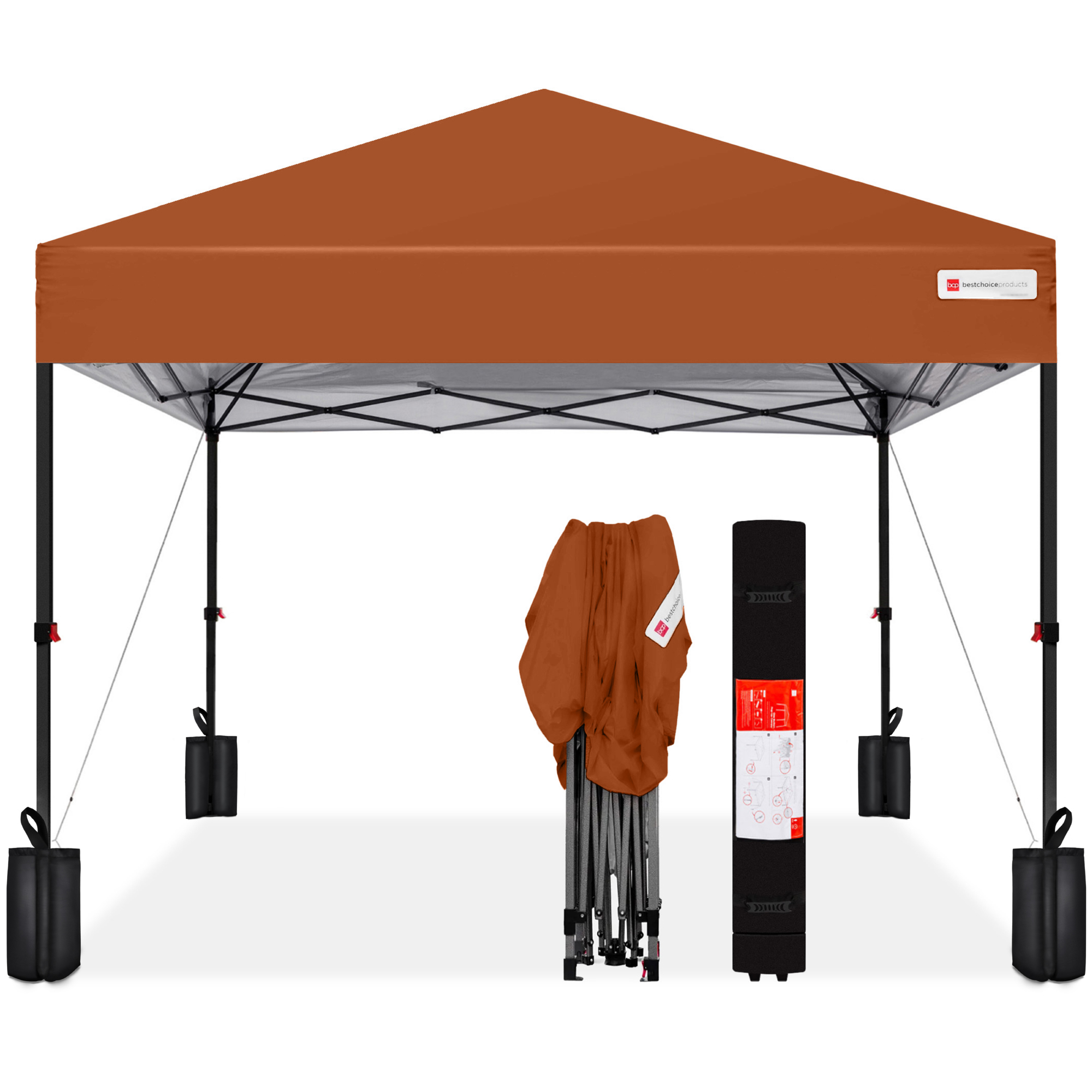 One-Person Setup 10x10ft Instant Pop-Up Canopy Portable Tent w/ 1-Button Push, Wheeled Carry Case - Rust - Best Choice Products Online