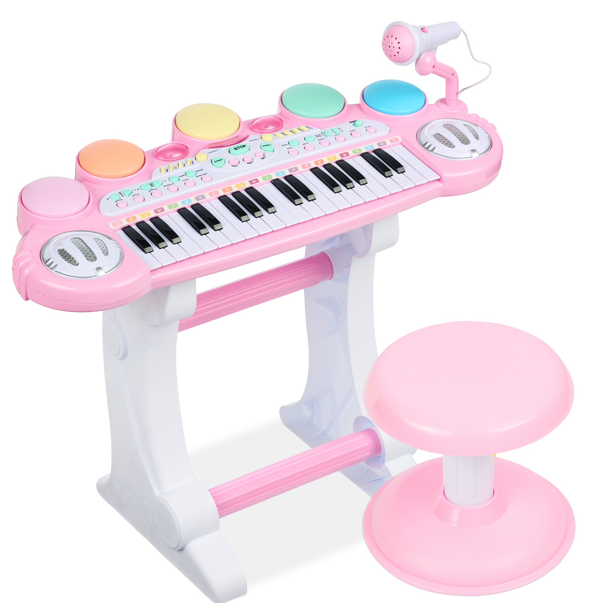 37-Key Electronic Piano Keyboard For Kids w/ Multiple Sounds, Lights Microphone, Stool - Light Pink - Best Choice Products Online
