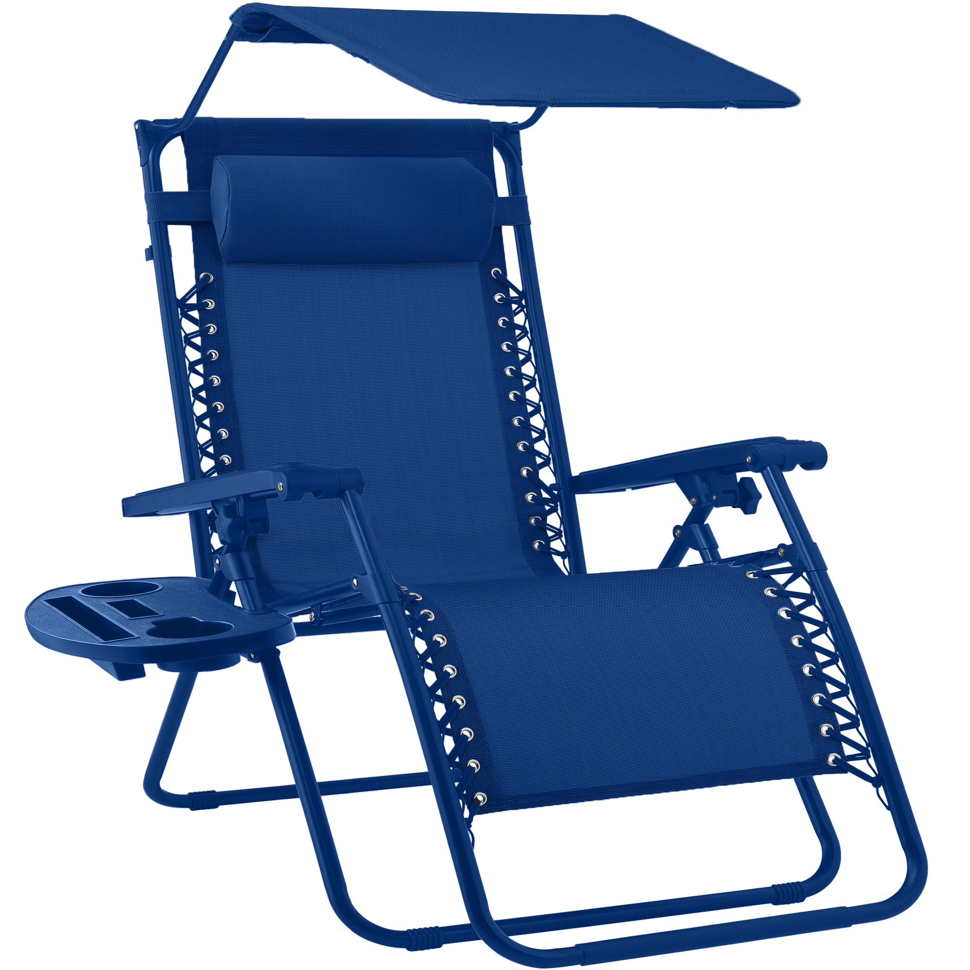 Folding Zero Gravity Chair, Patio Lounge Recliner w/ Canopy Shade, Headrest, Side Tray - Marine - Best Choice Products Online