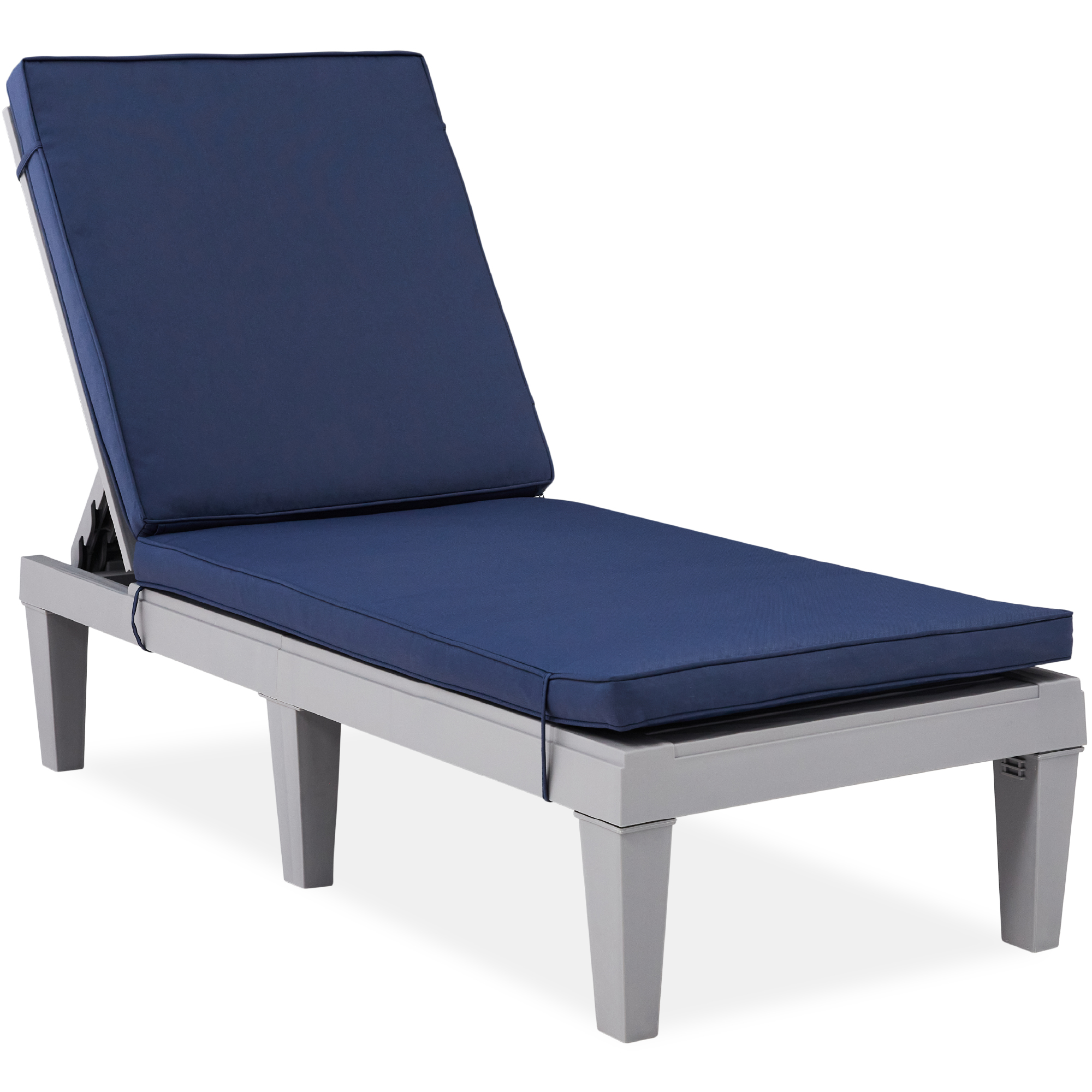 Outdoor Lounge Chair, Resin Patio Chaise Lounger w/ Seat Cushion, 5 Positions - Gray/Navy - Best Choice Products Online