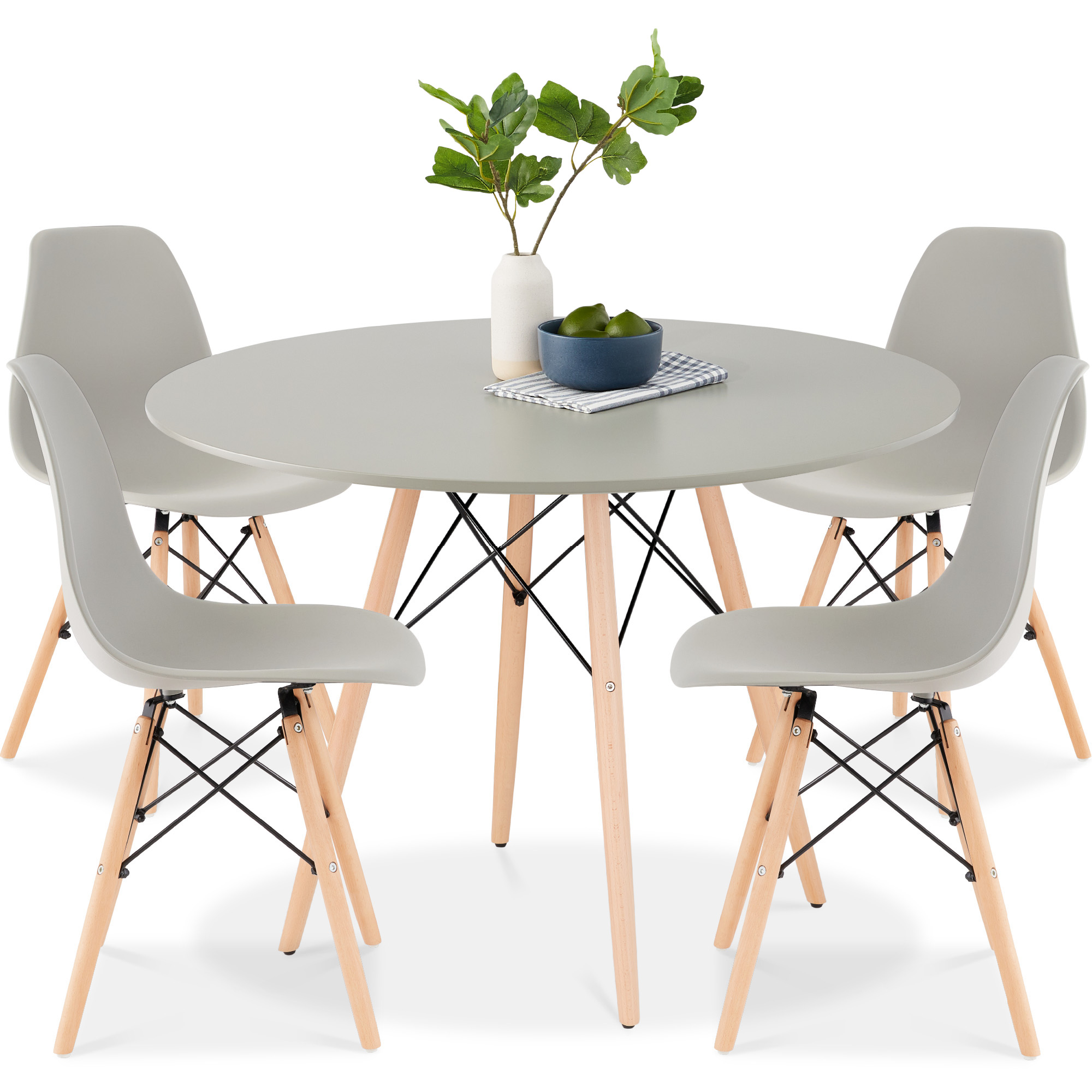 5-Piece Compact Mid-Century Modern Dining Set w/ 4 Chairs, Wooden Legs, Plastic Seats - Gray/Oak - Best Choice Products Online