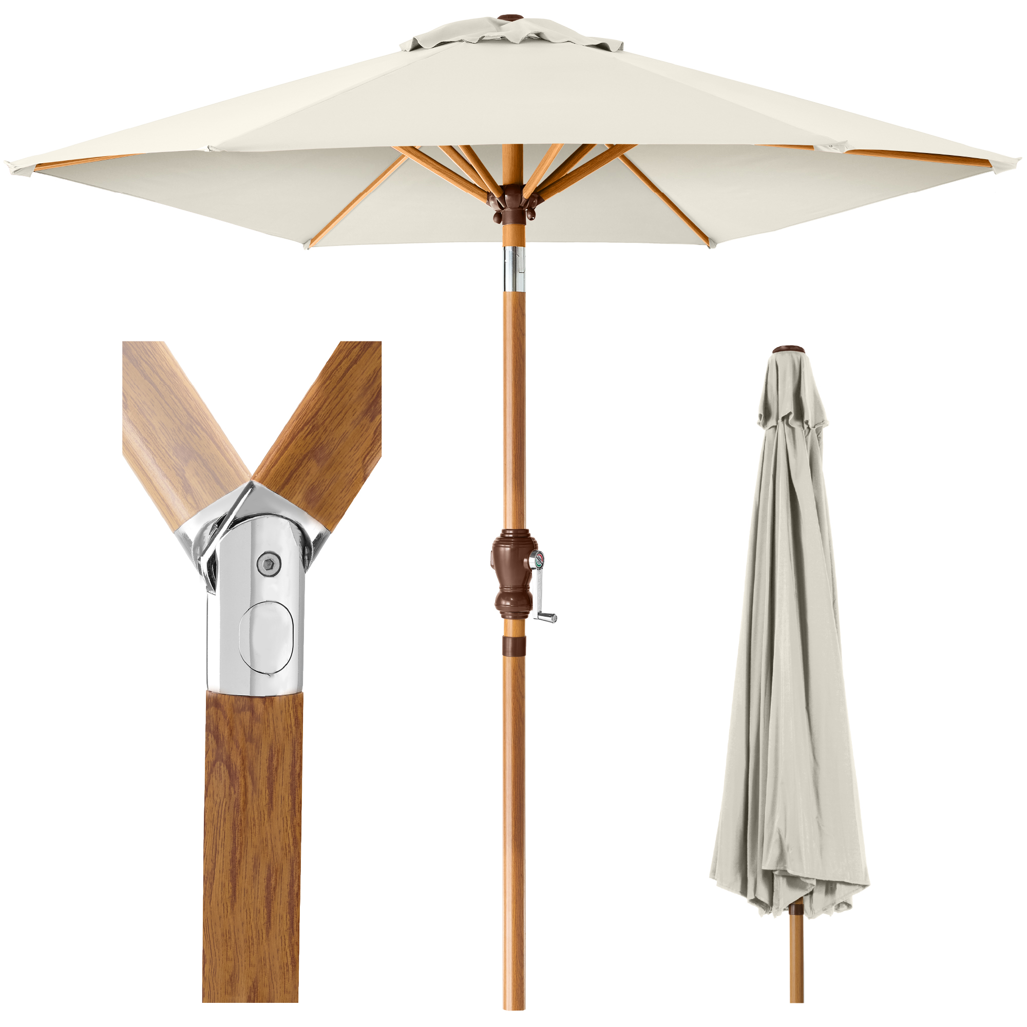 10ft Market Patio Umbrella w/ Crank, Tilt, Woodgrain Pattern Steel - Ivory - Best Choice Products Online