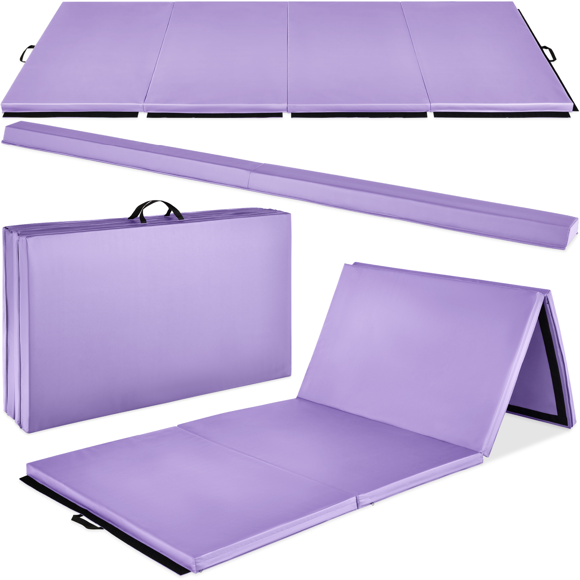 10ftx4ftx2in Folding Gym Mat 4-Panel w/ Carrying Handles & Folding Balance Beam - Purple - Best Choice Products Online