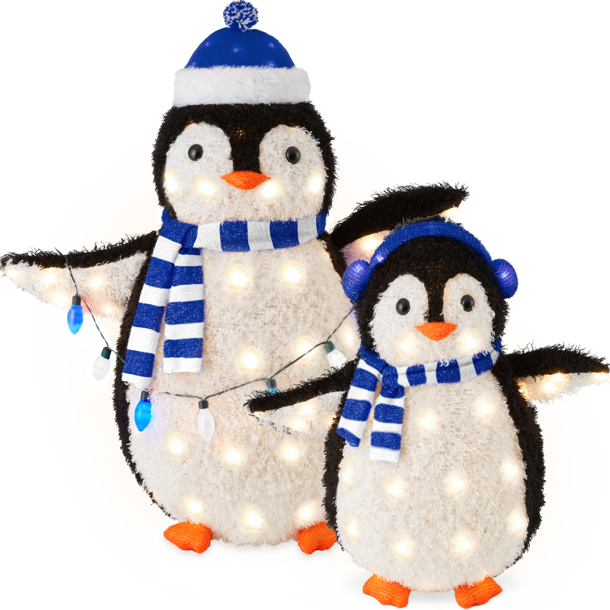 2-Piece Lighted 3ft Pop-Up Penguin Family Outdoor Christmas Decoration w/ 150 LED Lights - Blue - Best Choice Products Online