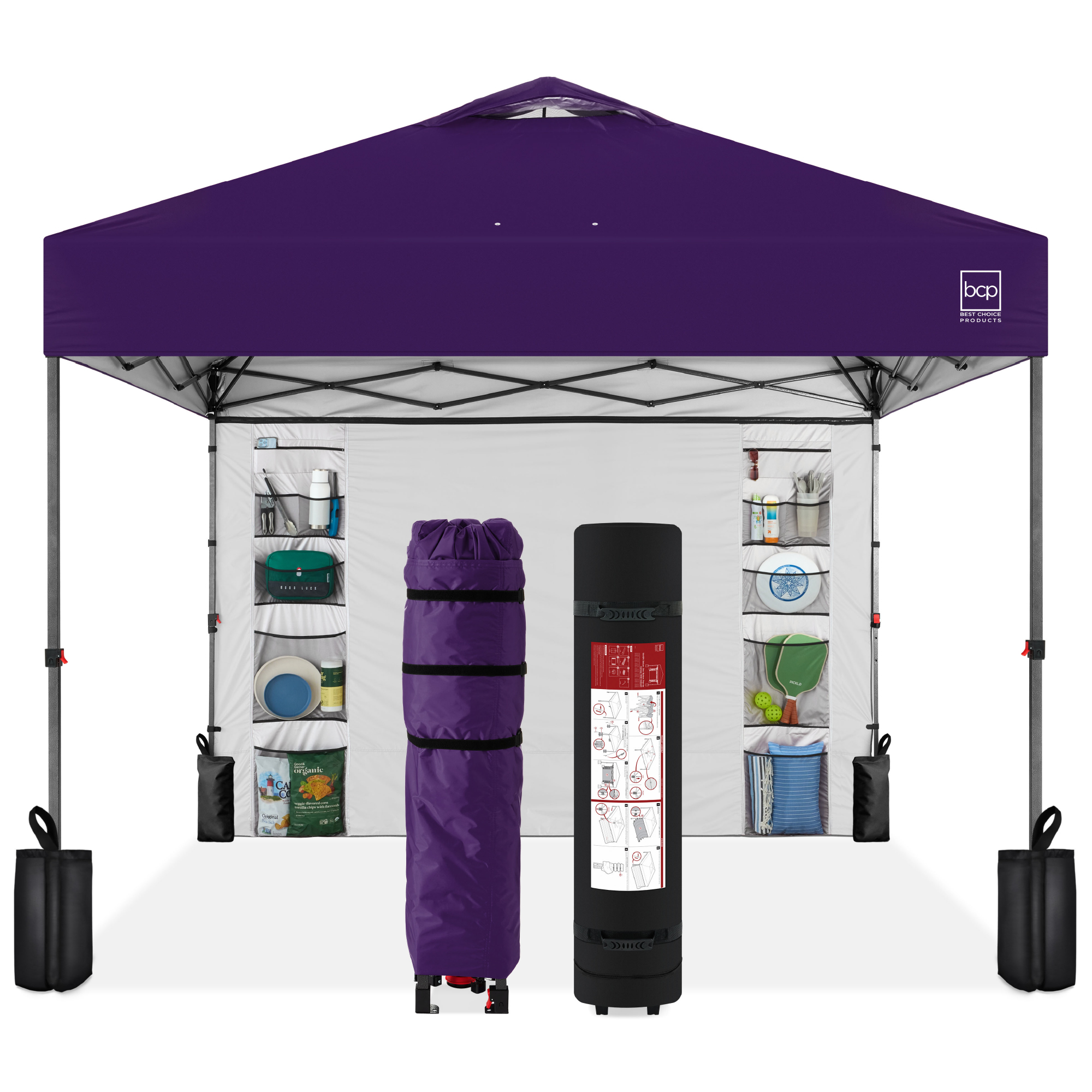 10x10ft Easy Setup Pop Up Canopy, Portable Tent w/ Side Wall, 1-Button Push, Case - Amethyst Purple - Best Choice Products Online