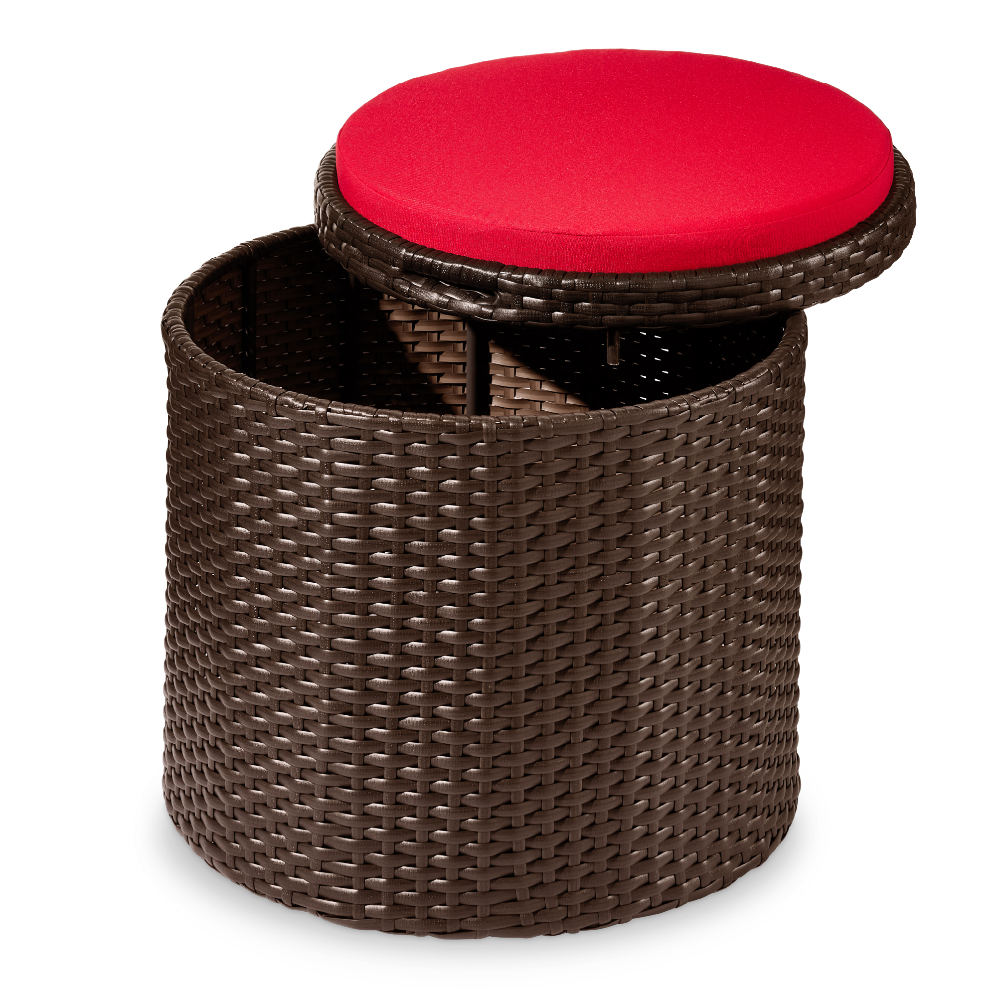 Round Wicker Ottoman, Multipurpose Furniture w/ Removable Cushion, Steel Frame - Brown/Red - Best Choice Products Online
