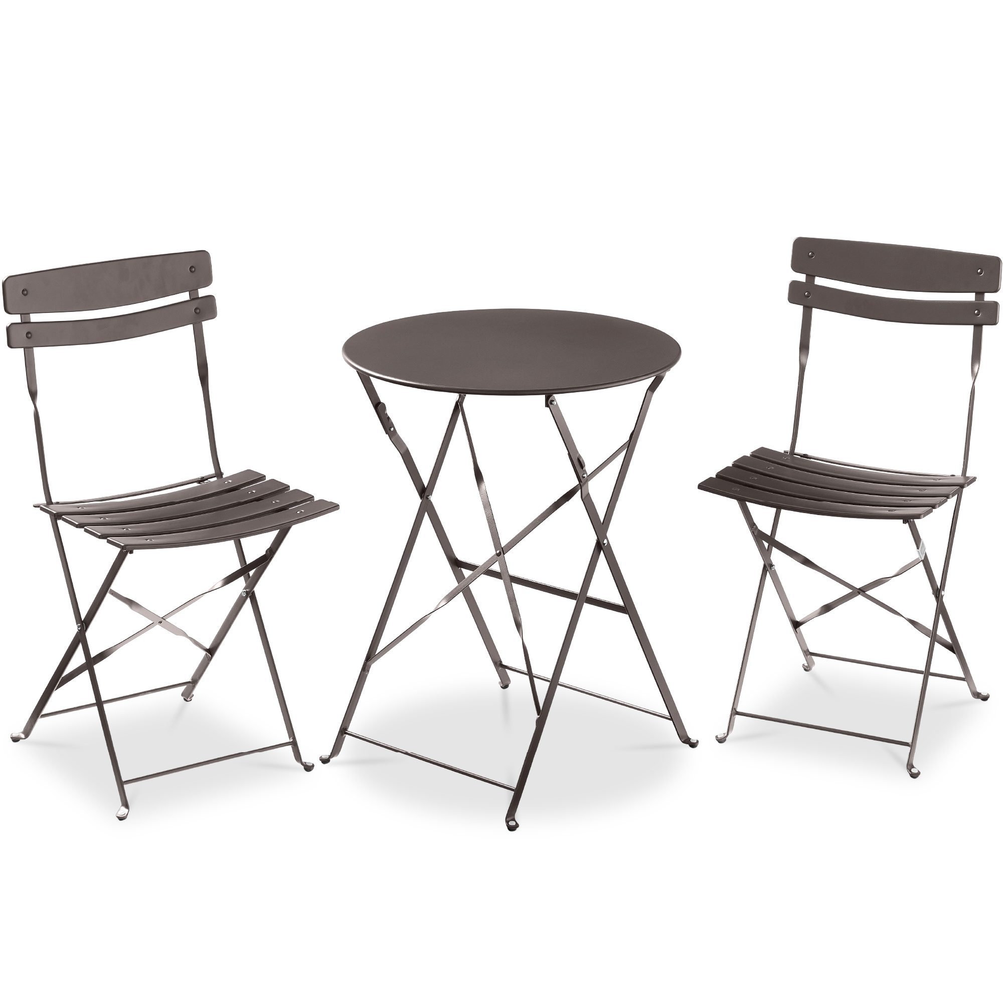 3-Piece Bistro Set, Folding Patio Furniture w/ 2 Chairs & Table - Taupe - Best Choice Products Online