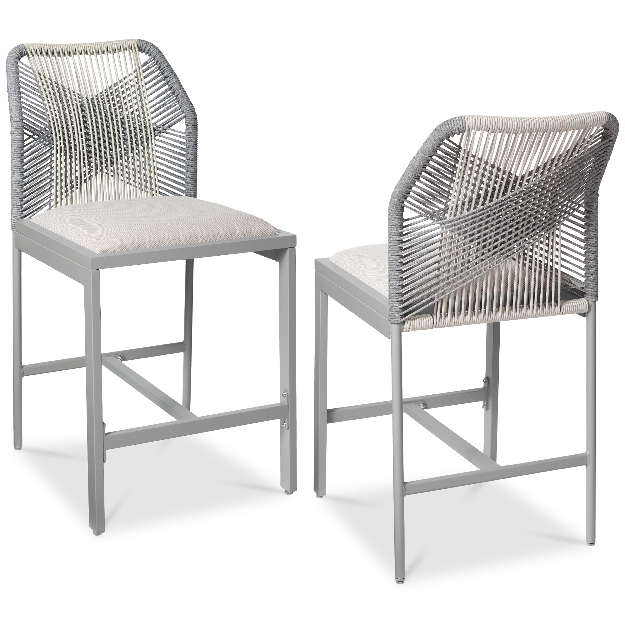Set of 2 Indoor Outdoor Counter Height Barstools w/ All-Weather Rope & Aluminum - Gray/Meteor - Best Choice Products Online