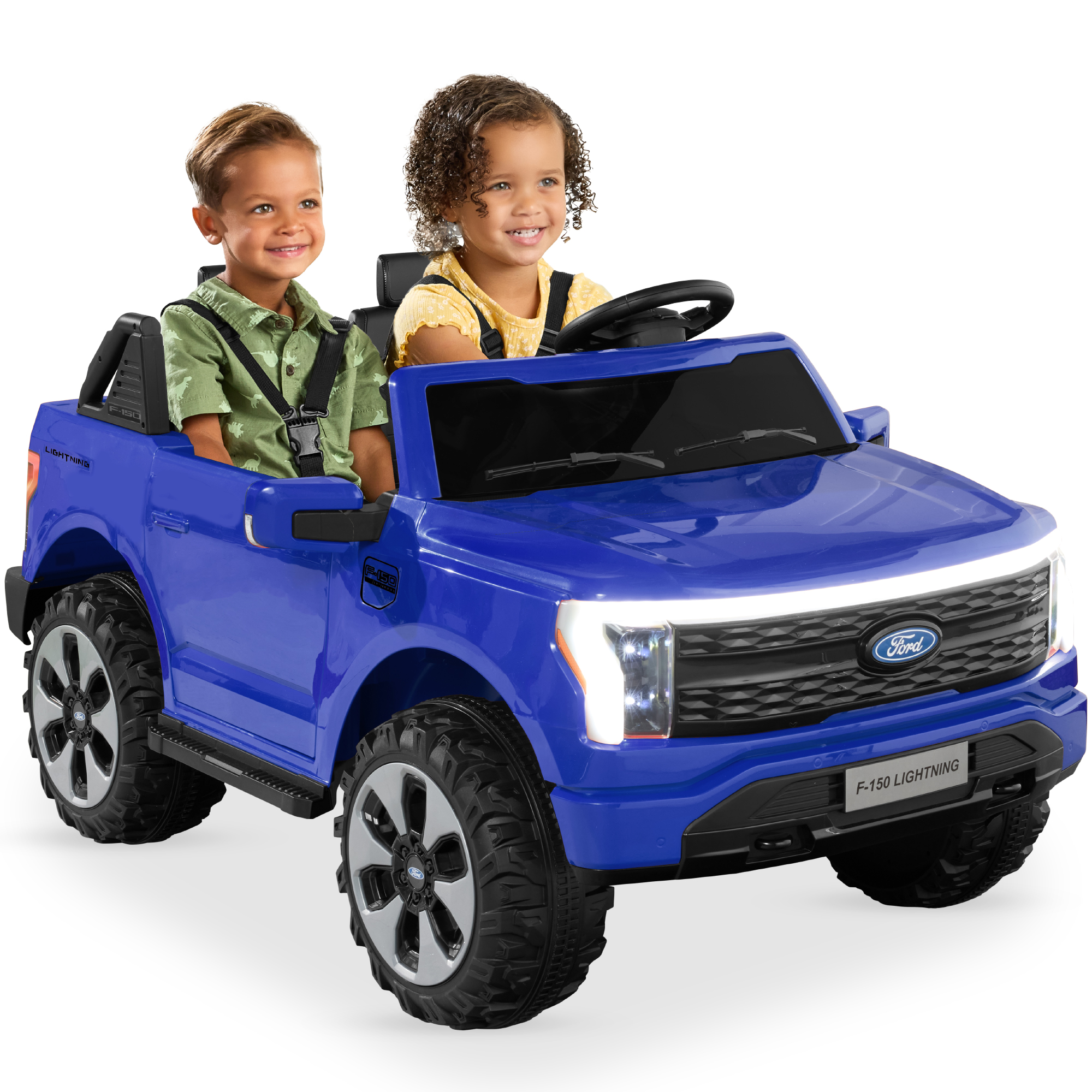 Kids 24V Ride On Truck Officially Licensed Ford Lightning w/ Remote, LED Lights, 2 Speeds - Blue - Best Choice Products Online