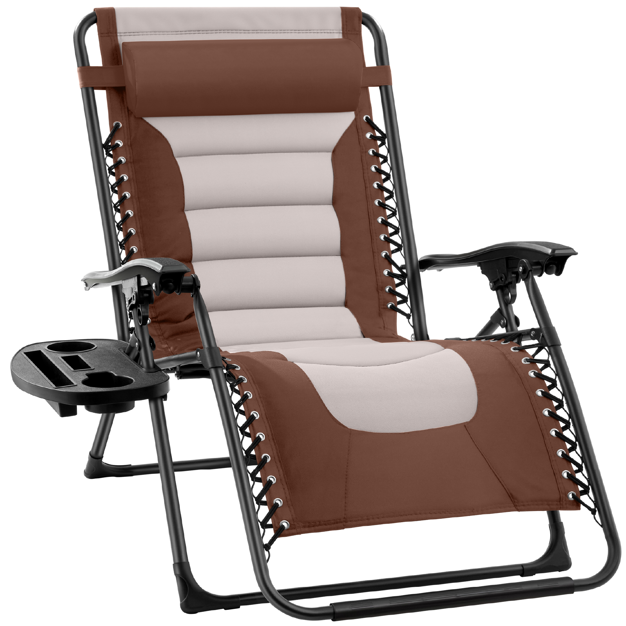 Oversized Padded Zero Gravity Chair, Folding Outdoor Patio Recliner w/ Side Tray - Brown/Taupe - Best Choice Products Online